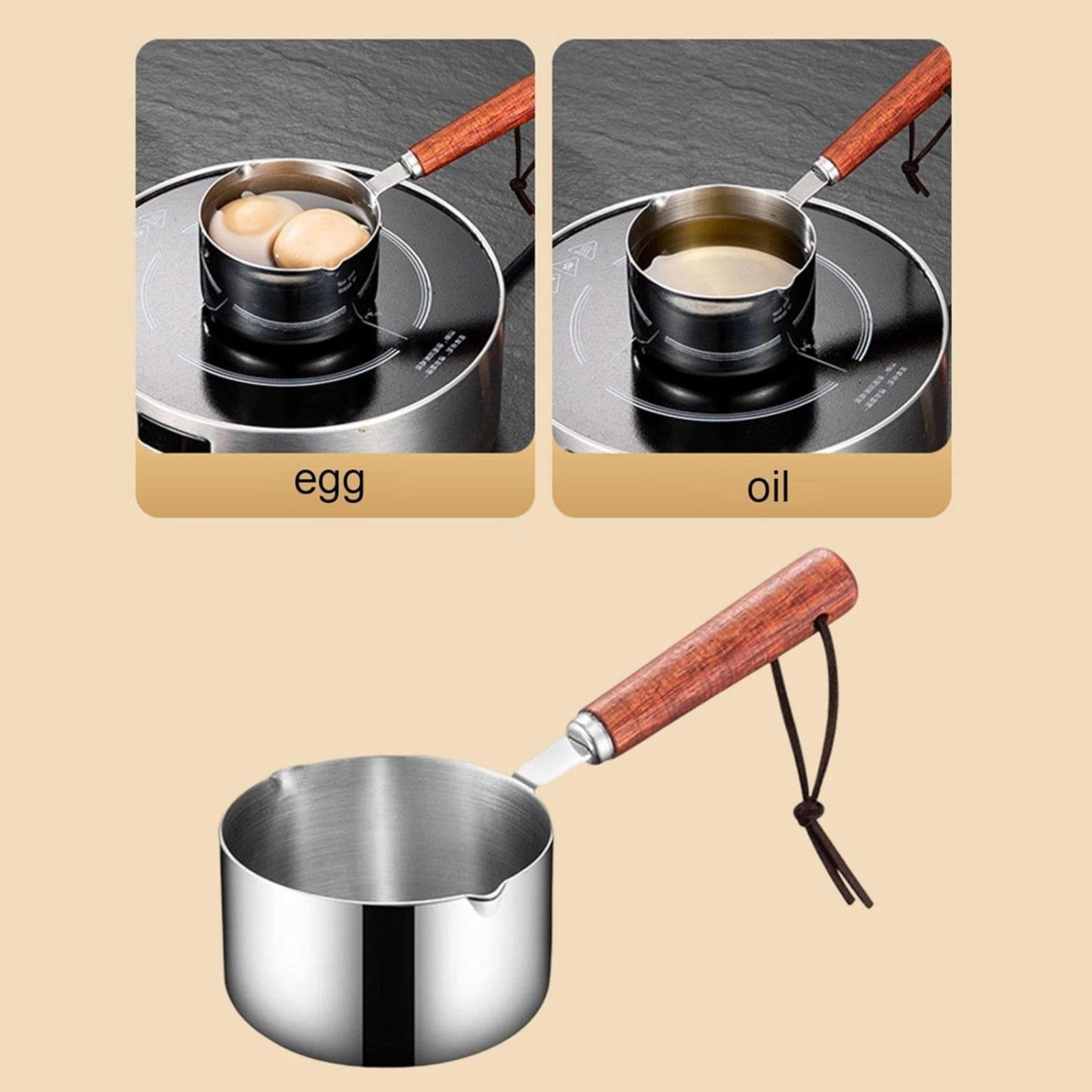 Clearance! Eguiwyn Stainless Steel Pan Mini Milk Warmer Pot Soup Pan with Wooden Handle Small Saucepan for Butter Warmer Heating Milk Cooking One Size A - Image 6