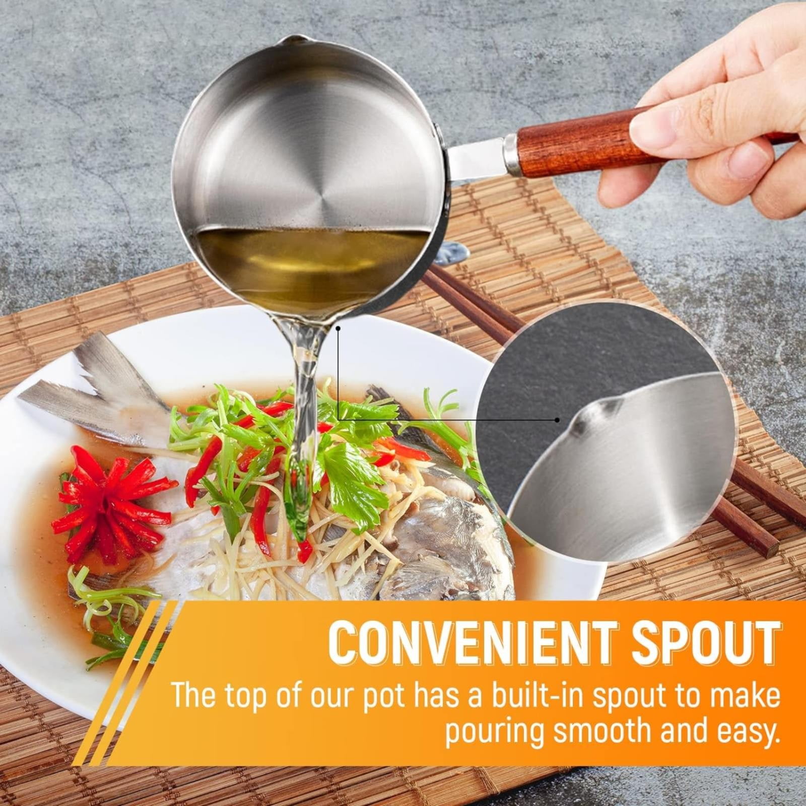 Clearance! Eguiwyn Stainless Steel Pan Mini Milk Warmer Pot Soup Pan with Wooden Handle Small Saucepan for Butter Warmer Heating Milk Cooking One Size A - Image 7