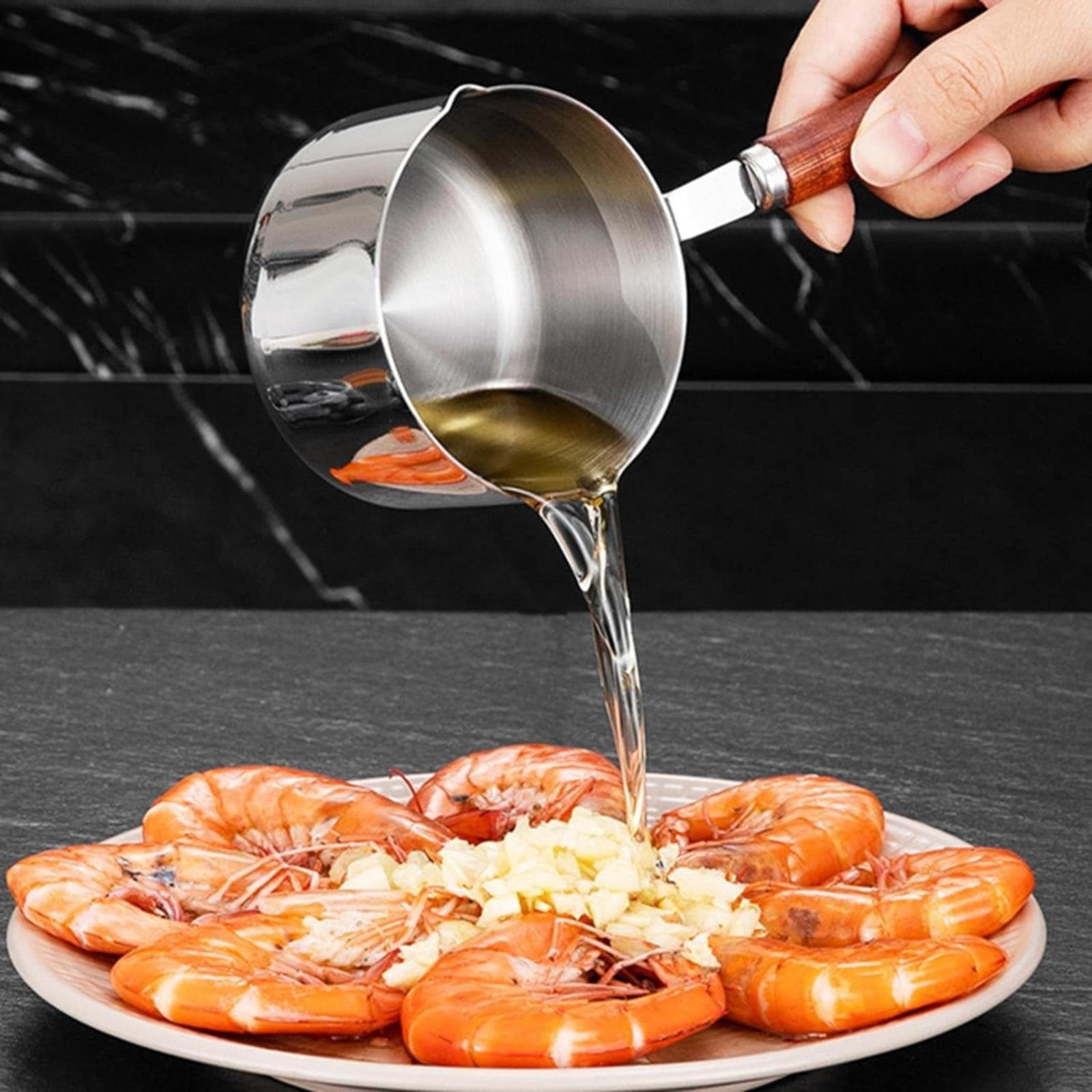 Clearance! Eguiwyn Stainless Steel Pan Mini Milk Warmer Pot Soup Pan with Wooden Handle Small Saucepan for Butter Warmer Heating Milk Cooking One Size A - Image 8