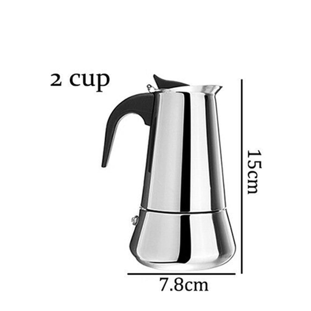 Clearance! Eguiwyn Coffee Maker (2 Cup Capacity) Stainless Steel Mocha Espresso Latte Percolator Stove Top Coffee Maker Pot Too 15x7.8cm Silver - Image 1