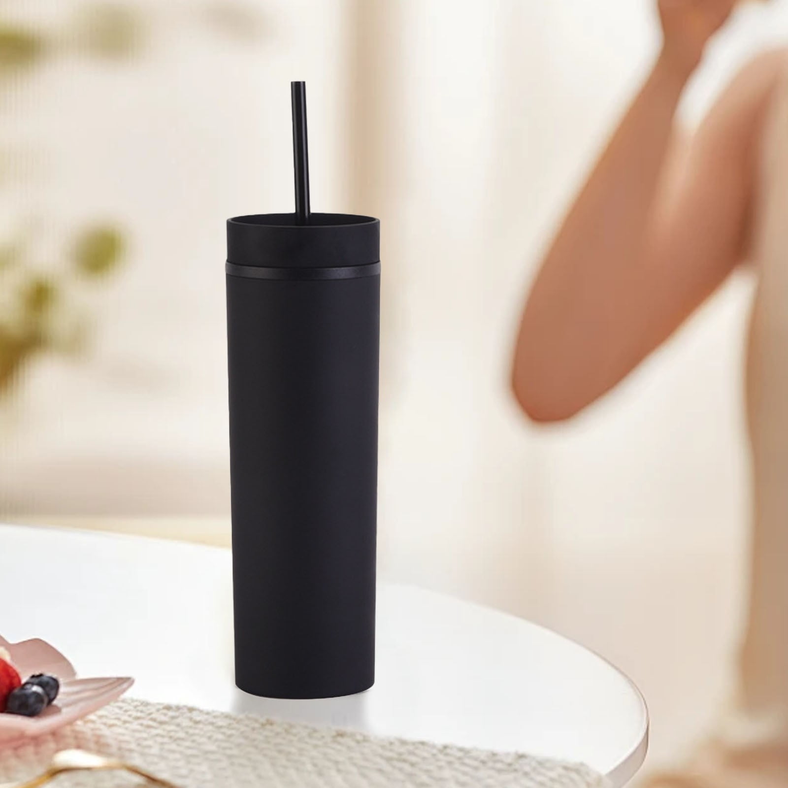 JWDX Glass and Bottle Clearance, 16Oz Tumbler with Lid and Plastic Water Coffee Tumbler Cup Water Bottle Slim Double Wall Reusable Plastic Tumbler Cups Travel Mug Coffee Cup 450Ml BKA - Image 4