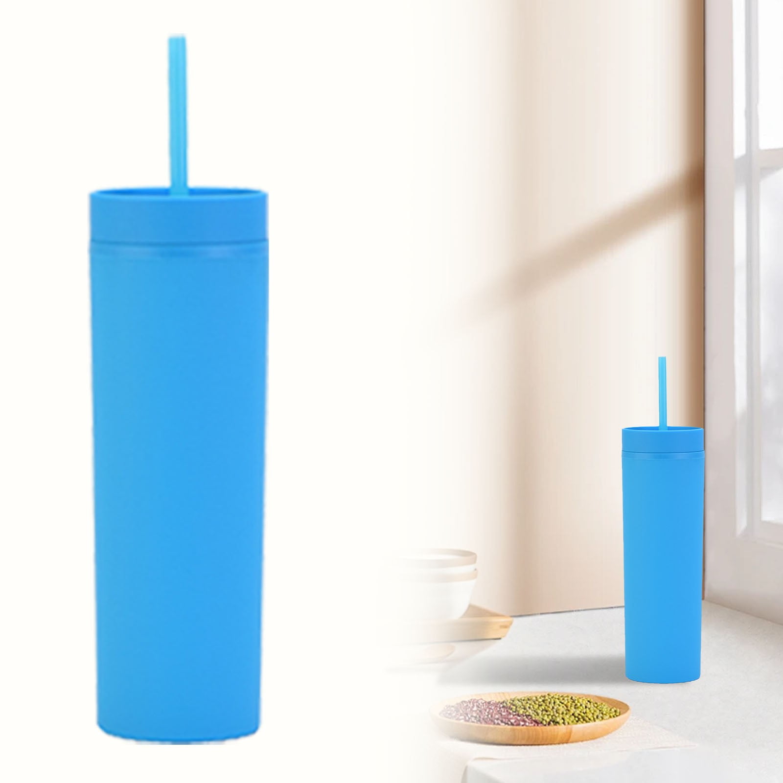 JWDX Glass and Bottle Clearance, 16Oz Tumbler with Lid and Plastic Water Coffee Tumbler Cup Water Bottle Slim Double Wall Reusable Plastic Tumbler Cups Travel Mug Coffee Cup 450Ml C - Image 2