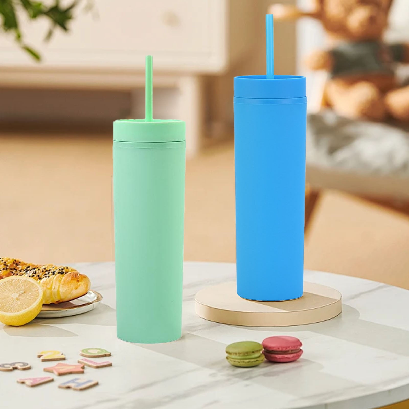 JWDX Glass and Bottle Clearance, 16Oz Tumbler with Lid and Plastic Water Coffee Tumbler Cup Water Bottle Slim Double Wall Reusable Plastic Tumbler Cups Travel Mug Coffee Cup 450Ml C - Image 4