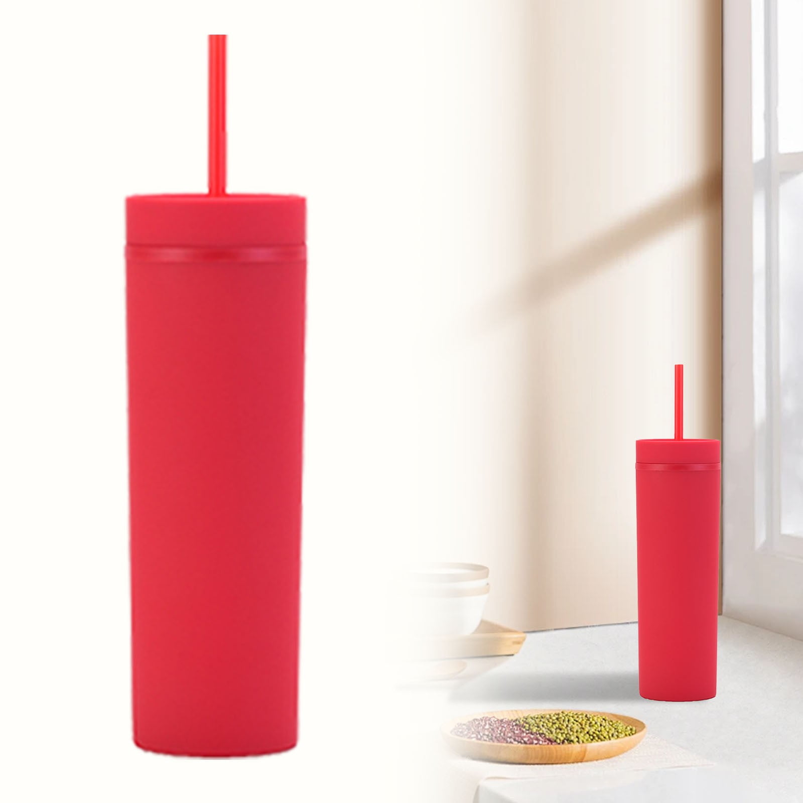 JWDX Glass and Bottle Clearance, 16Oz Tumbler with Lid and Plastic Water Coffee Tumbler Cup Water Bottle Slim Double Wall Reusable Plastic Tumbler Cups Travel Mug Coffee Cup 450Ml RDA - Image 2