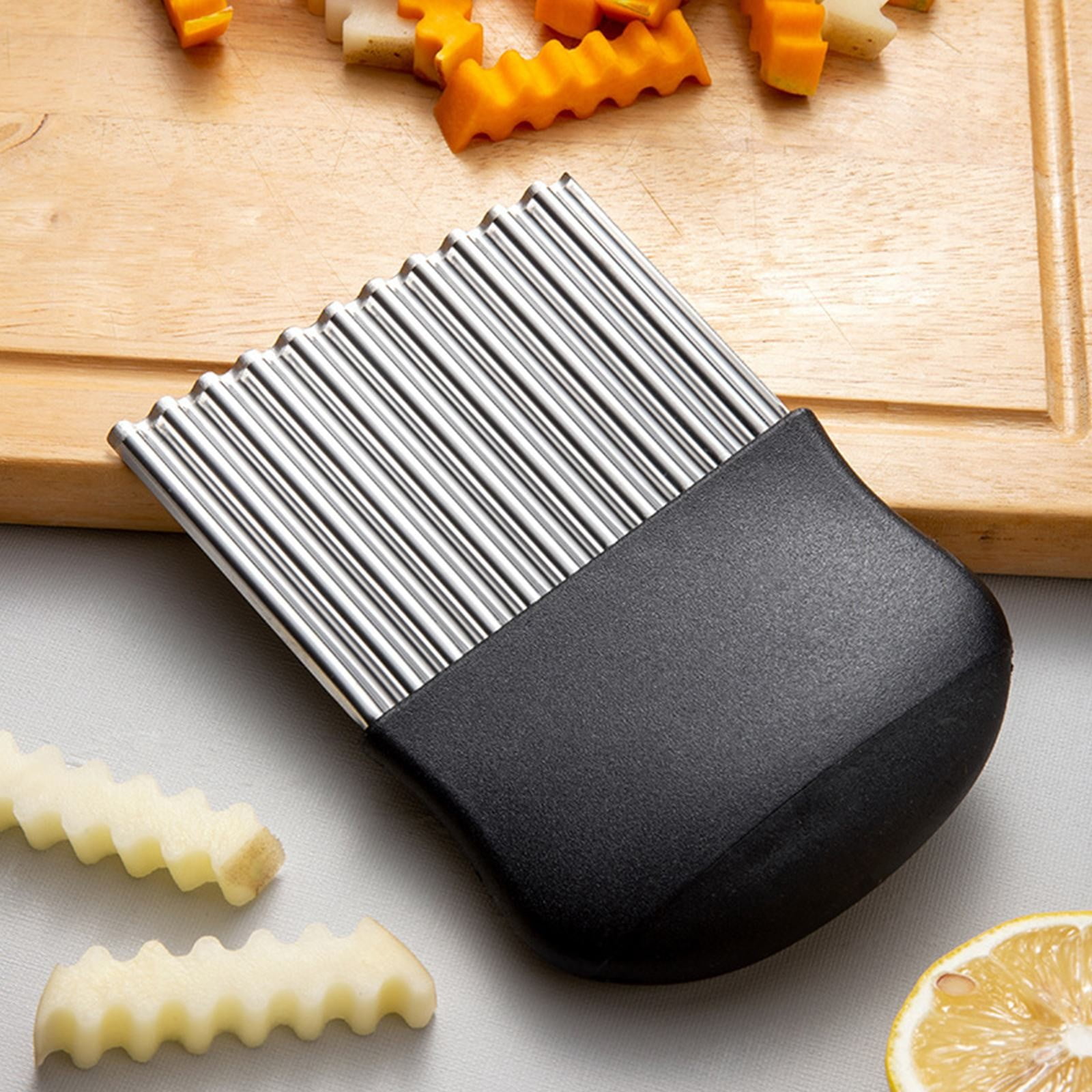 JWDX Crinkle Chopper, 2Pc Wavy Potato Soap Cutting Tool French Fry Slicer Stainless Steel Blade Wooden Handle Serrator Chopping Knife Z1-B - Image 5