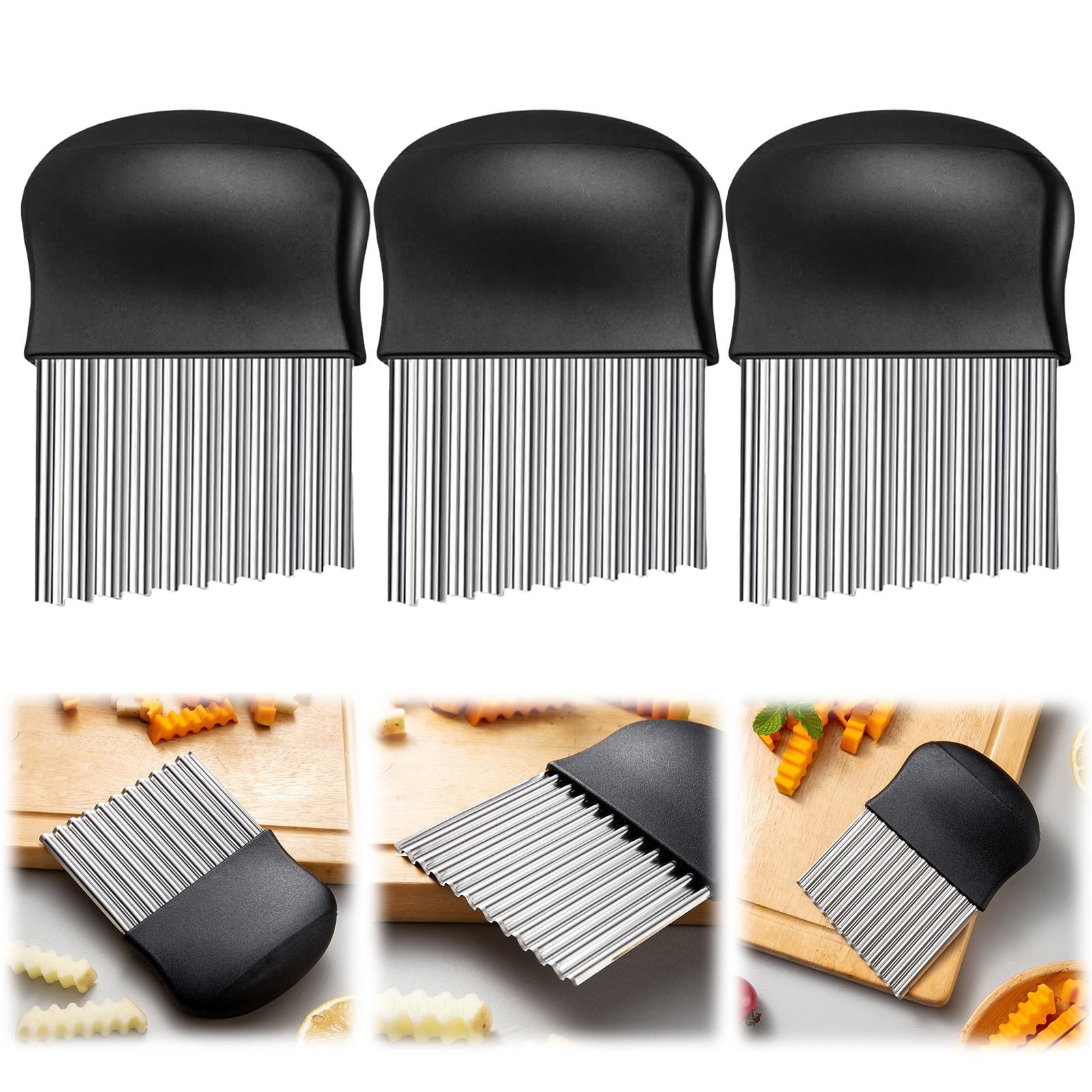JWDX Crinkle Chopper, 2Pc Wavy Potato Soap Cutting Tool French Fry Slicer Stainless Steel Blade Wooden Handle Serrator Chopping Knife Z1-C - Image 2