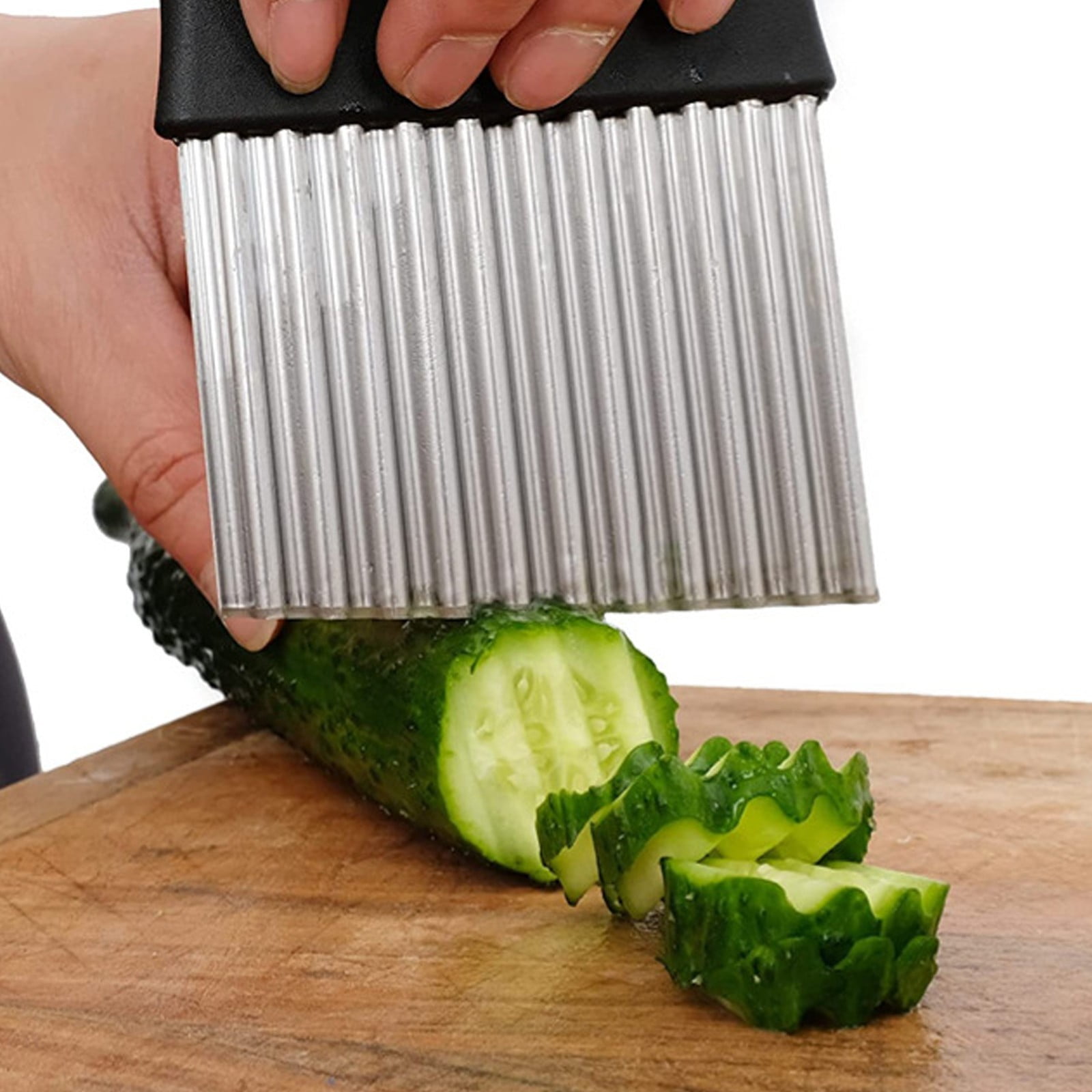 JWDX Crinkle Chopper, 2Pc Wavy Potato Soap Cutting Tool French Fry Slicer Stainless Steel Blade Wooden Handle Serrator Chopping Knife Z1-C - Image 5