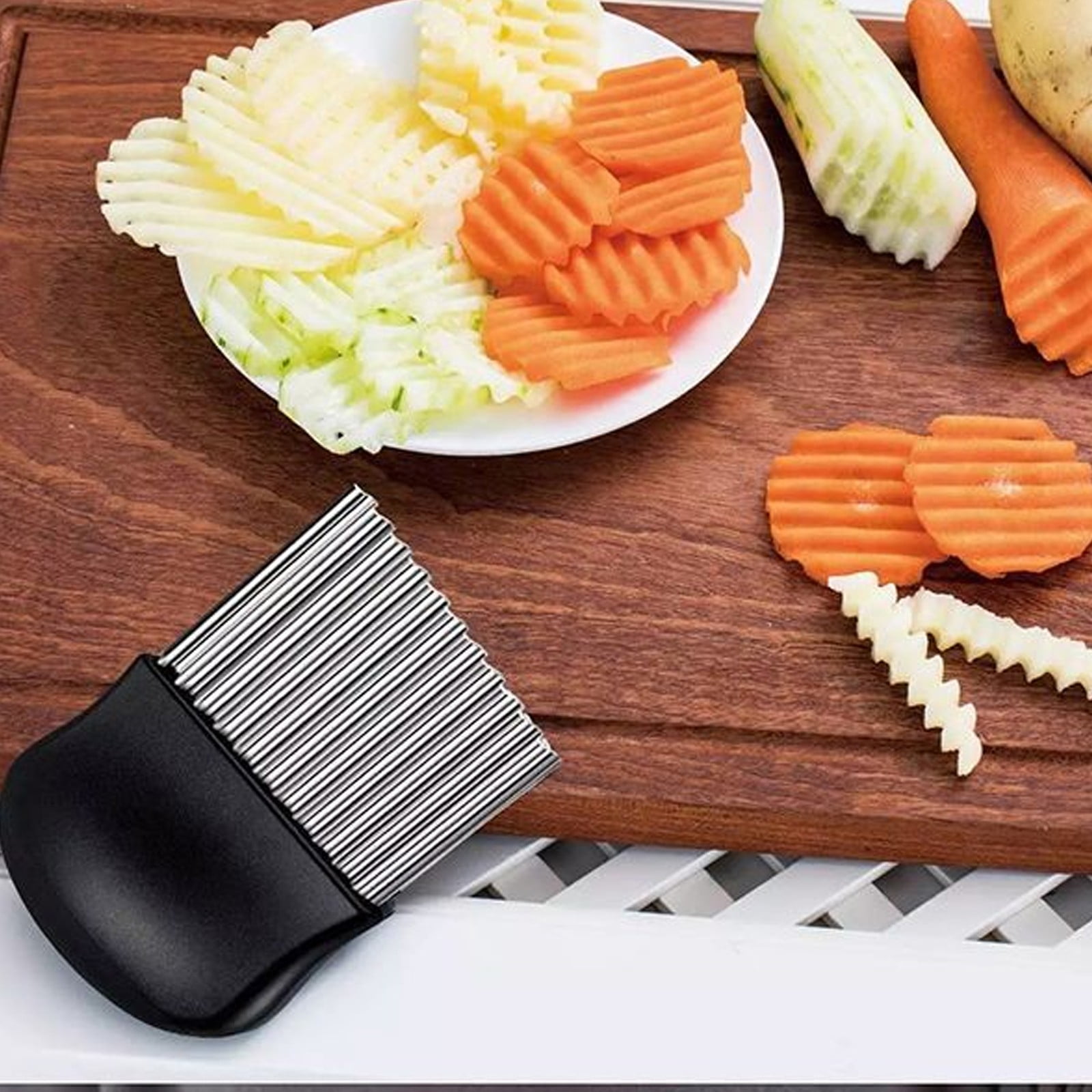 JWDX Crinkle Chopper, 2Pc Wavy Potato Soap Cutting Tool French Fry Slicer Stainless Steel Blade Wooden Handle Serrator Chopping Knife Z1-C - Image 6