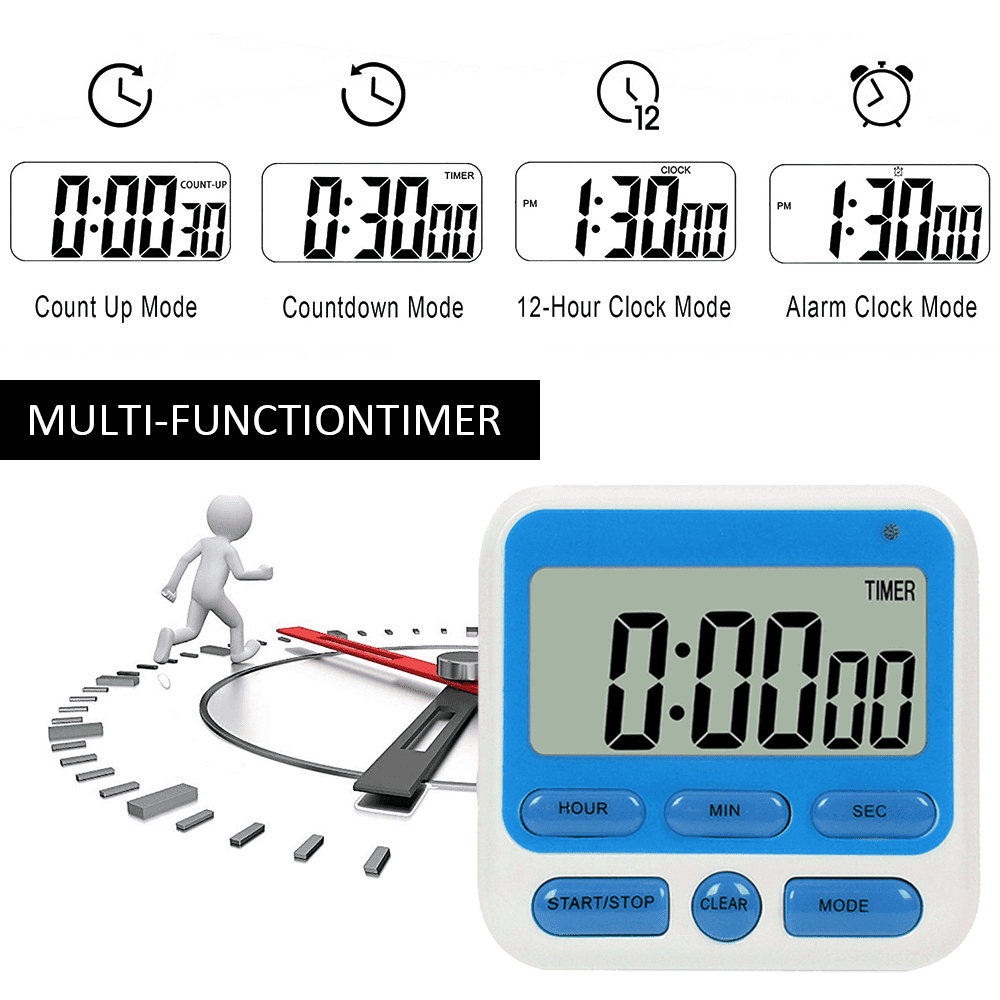 Digital Countdown Kitchen Timer -Count Up Down Magnetic Timer Clock for Cooking Baking Gym Students Blue - Image 3