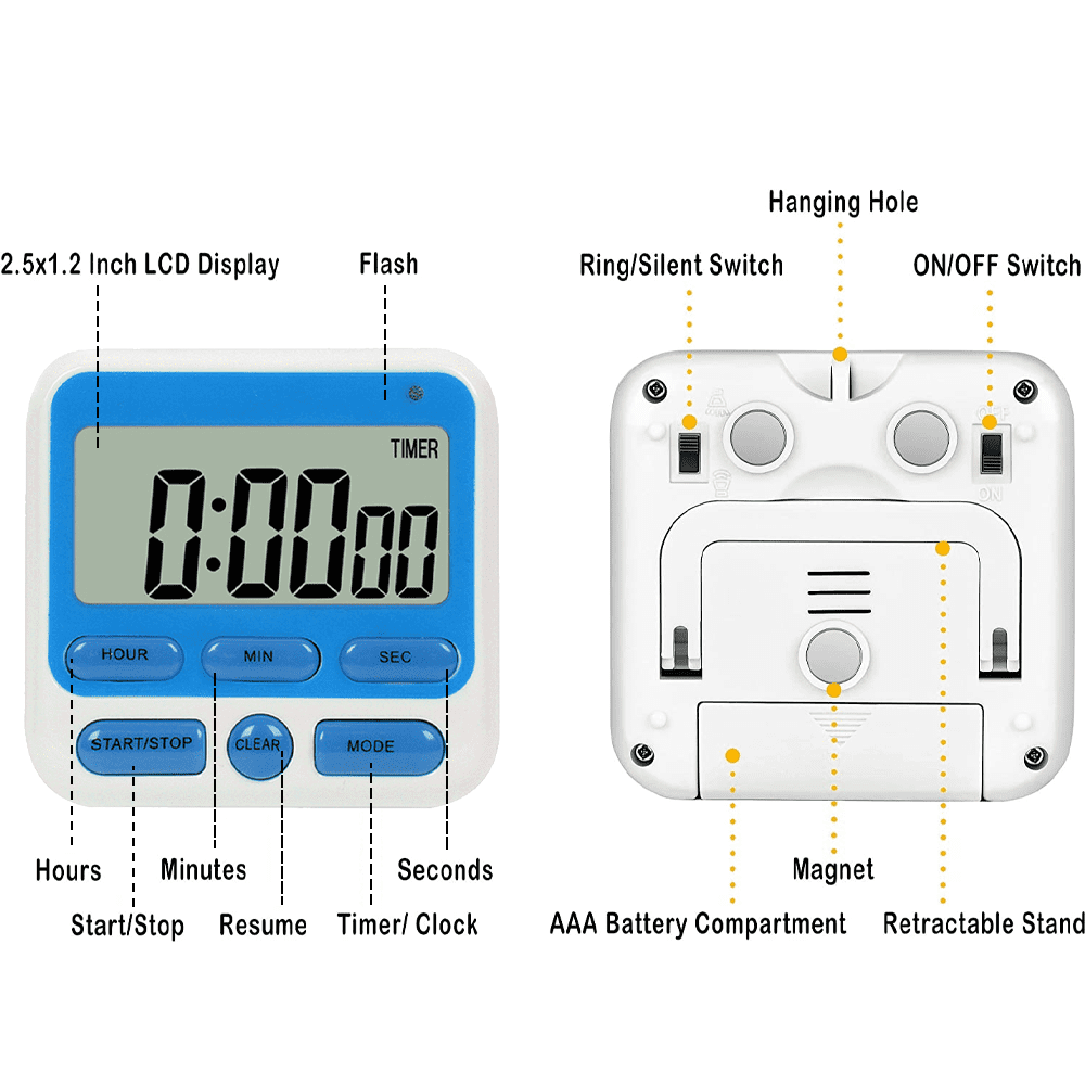 Digital Countdown Kitchen Timer -Count Up Down Magnetic Timer Clock for Cooking Baking Gym Students Blue - Image 4