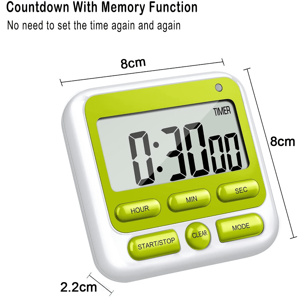 Digital Countdown Kitchen Timer -Count Up Down Magnetic Timer Clock for Cooking Baking Gym Students Green - Image 3