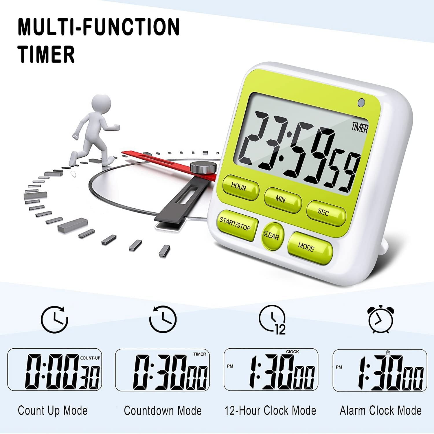 Digital Countdown Kitchen Timer -Count Up Down Magnetic Timer Clock for Cooking Baking Gym Students Green - Image 5