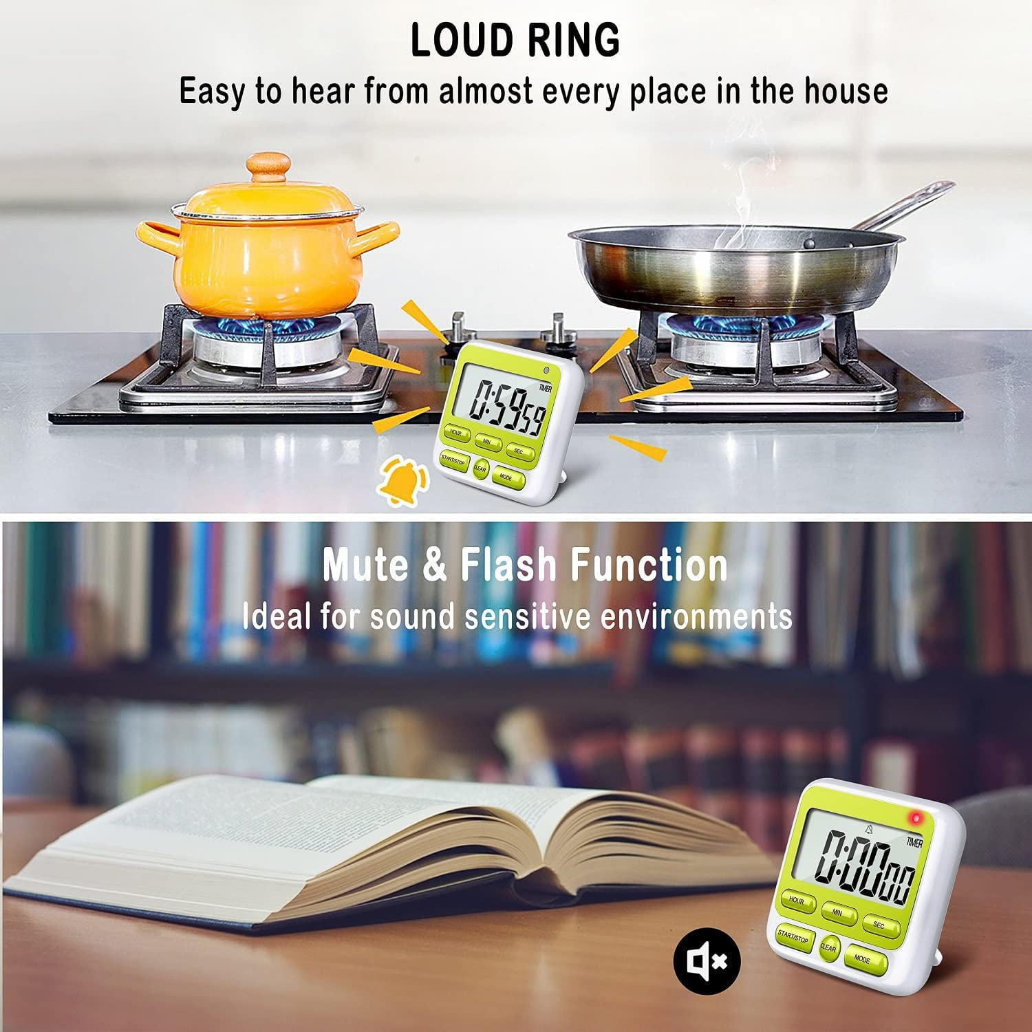 Digital Countdown Kitchen Timer -Count Up Down Magnetic Timer Clock for Cooking Baking Gym Students Green - Image 6