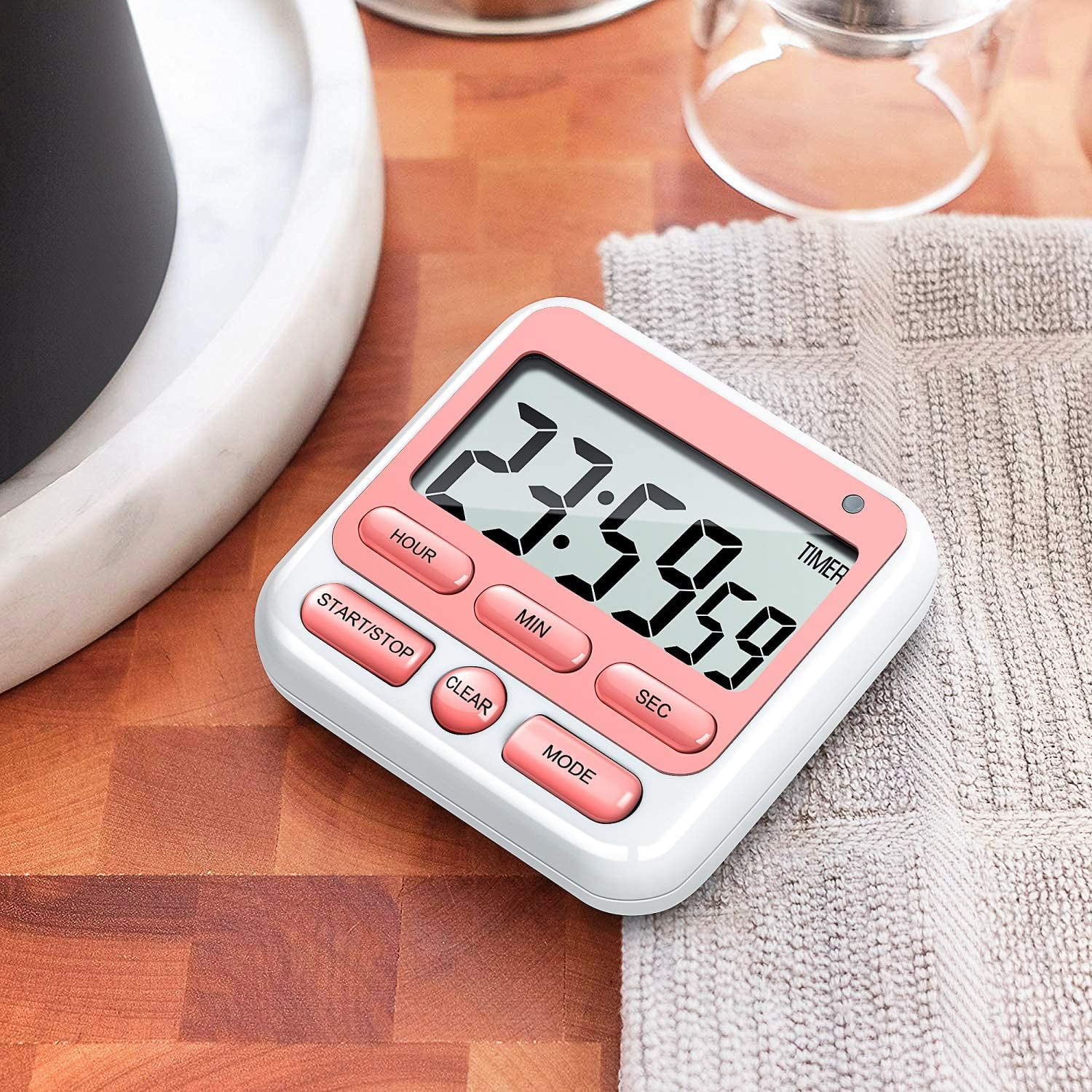 Digital Countdown Kitchen Timer -Count Up Down Magnetic Timer Clock for Cooking Baking Gym Students Pink - Image 2