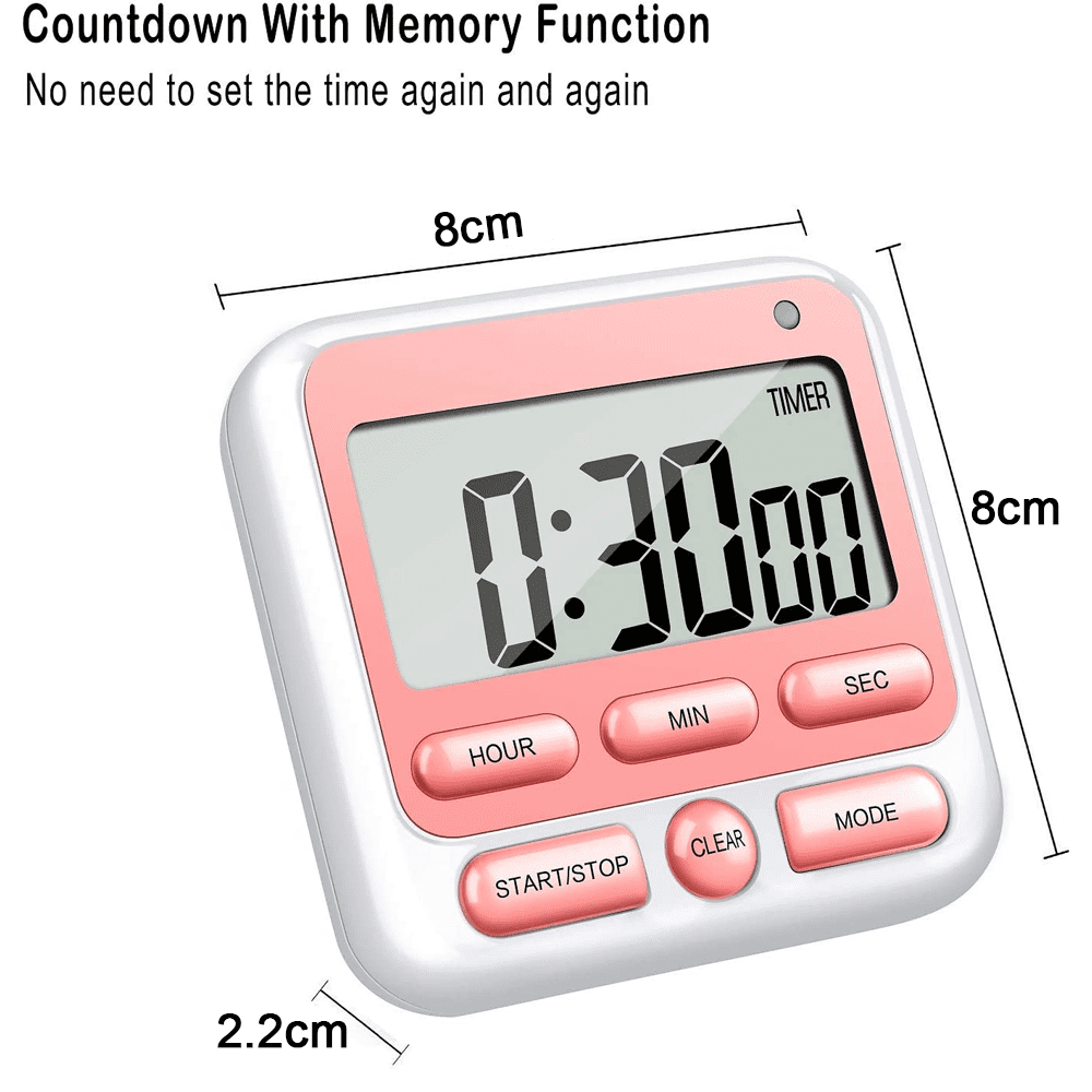 Digital Countdown Kitchen Timer -Count Up Down Magnetic Timer Clock for Cooking Baking Gym Students Pink - Image 5