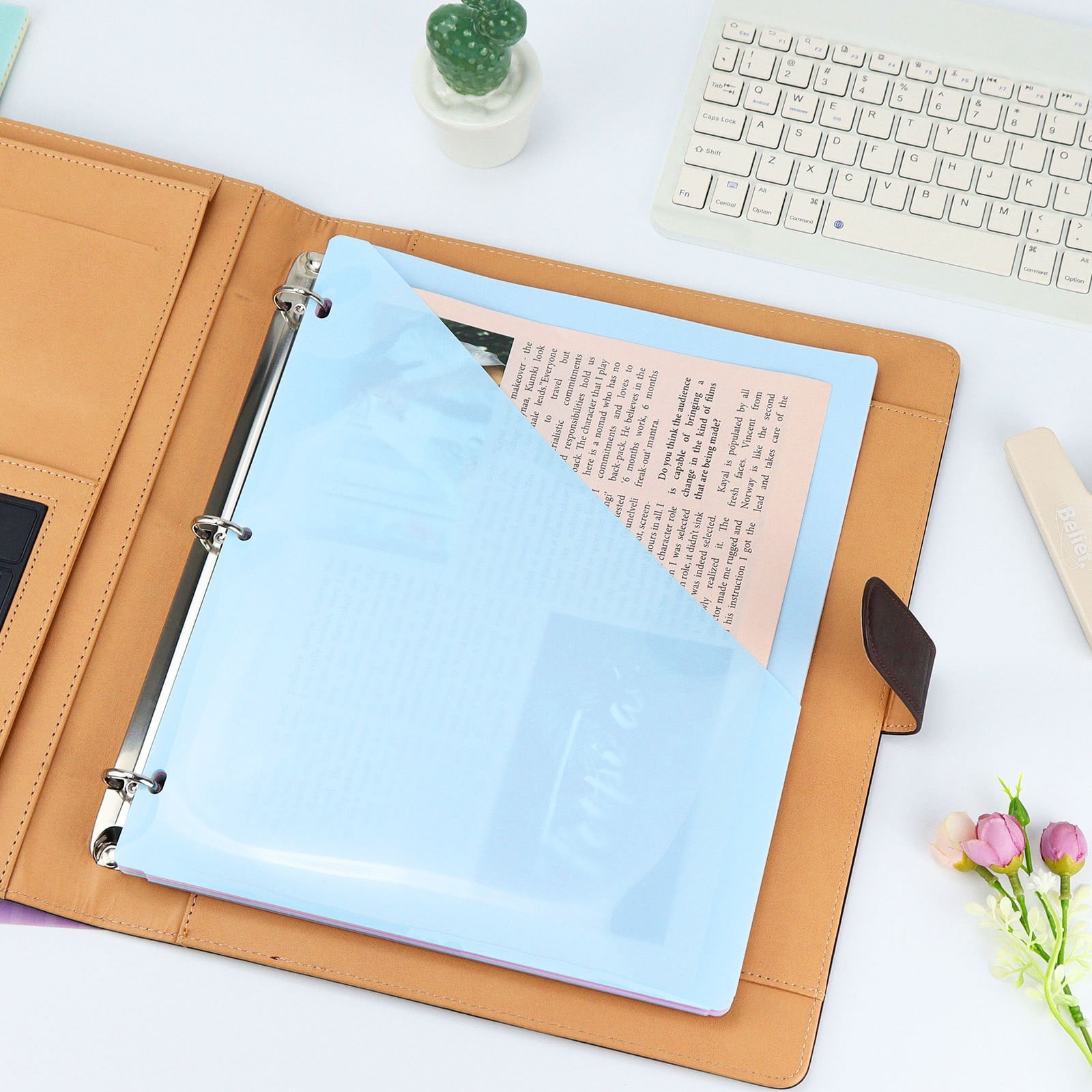 A4Pp Document Bag 3-Hole Loose-Leaf Document Bag Insert Bag (5Pcs) Jwdx Dividers with Pockets Dividers with Pockets Pocket Dividers with 3 Holes for 3 Ring Bividers with Pocket & Tabs for Planners One Size Light blue - Image 7