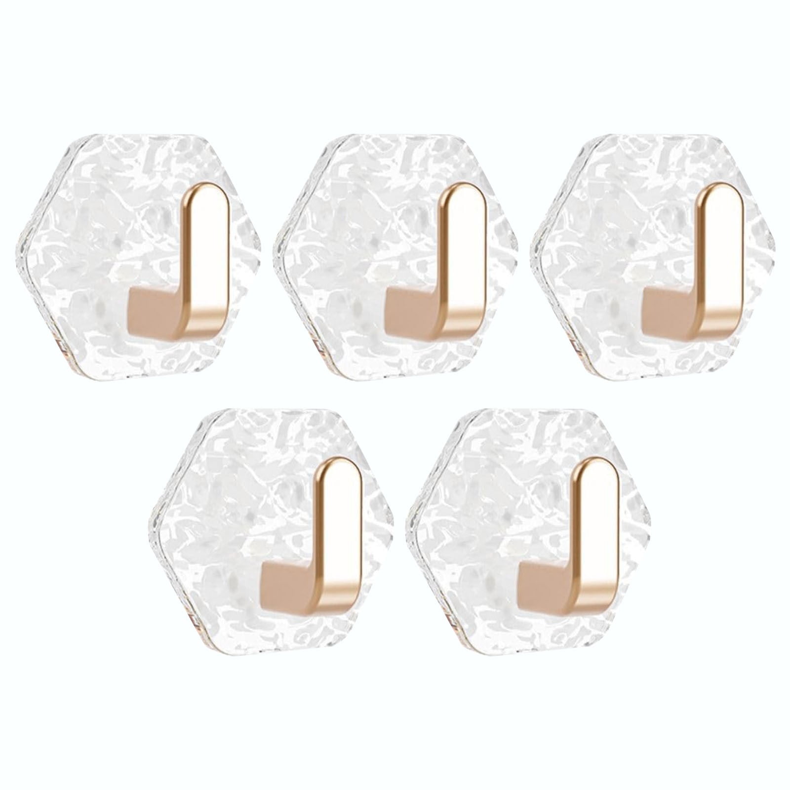 JWDX, Wall Mount Hooks Hexagon Adhesive Hooks with Water Design No Drill Wall Hanging Storage Rack Damage Sticky Hooks for Kitchen Bathroom Towel Hanging(5Pc) One Size Gold - Image 1