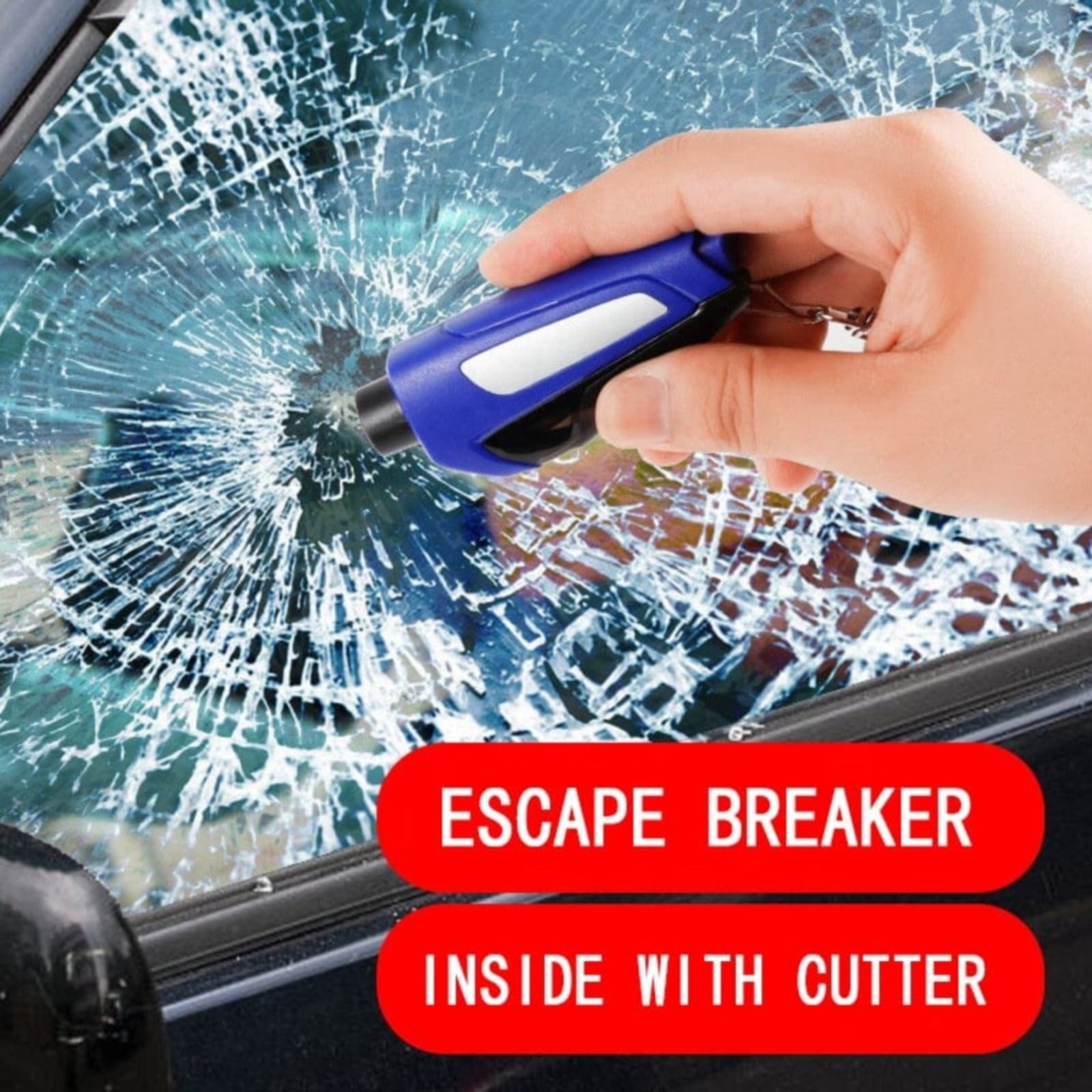 In 1 Car Window Glass Breaker Blue a JWDX, 1x Car Window Breaker Car Hammer Mini Window Belt Cutting Multi Functional Escape Hammer God Device Car Emergency Kit 3.9
