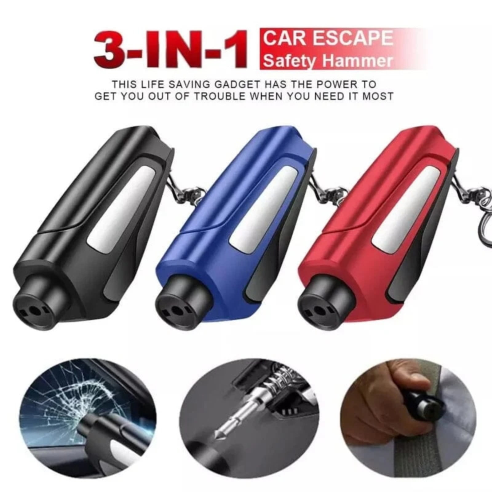 In 1 Car Window Glass Breaker Blue a JWDX, 1x Car Window Breaker Car Hammer Mini Window Belt Cutting Multi Functional Escape Hammer God Device Car Emergency Kit One Size Blue - Image 4