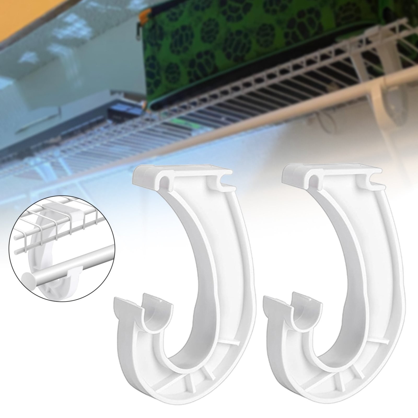 Hanging J Shape Closet Rod Bracket White 2Pc JWDX, 2Pcs Hanging Closet Rod Support Closet Shelf Rod Holder Sturdy J Shaped Closet Brackets for Hanging Clothes Cabinets Storage and Curtain One Size D - Image 2