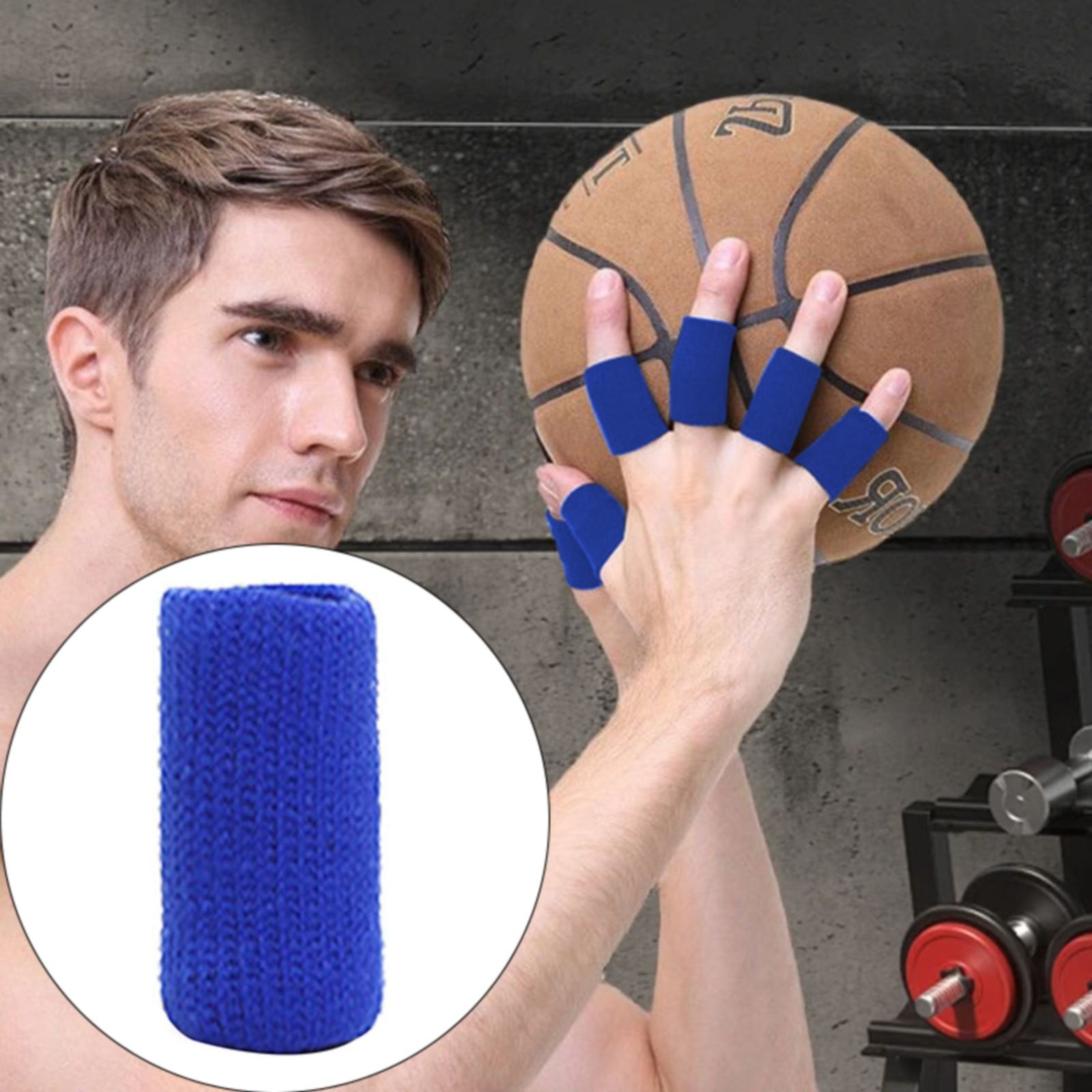 Finger Joint Guard Blue JWDX, 5*Finger Cots Sports Sleeves 5 Pieces Finger Sleeves Thumb Braces Support Elastic Compression Protector Braces for Sports Relieving One Size Blue - Image 2