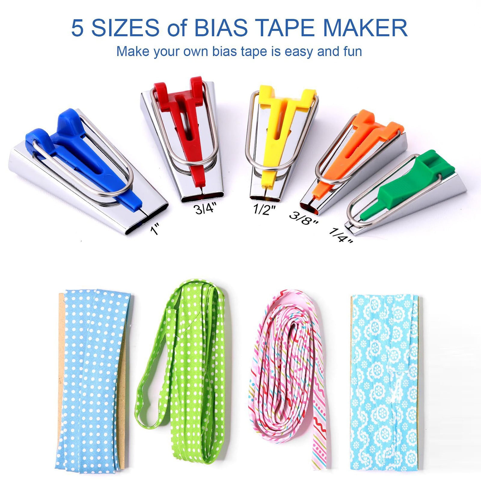 JWDX, Crimper*1 Bias Tape Makers Kit of 5 Sizes 1/4