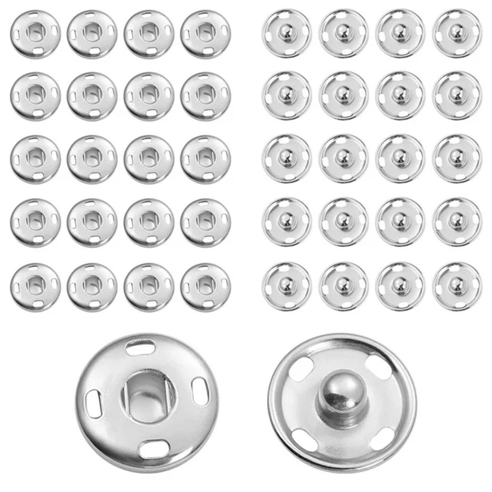Clothing Buttons 50 Pcs 15Mm Silver JWDX, 10 Buttons*5 10 Sets Sew on Snaps Buttons Metal Snaps Fasteners Studs Buttons 2 Parts Brass Fasteners Round Diy Craft Accessory (15Mm Silver) 15 mm Silver - Image 1