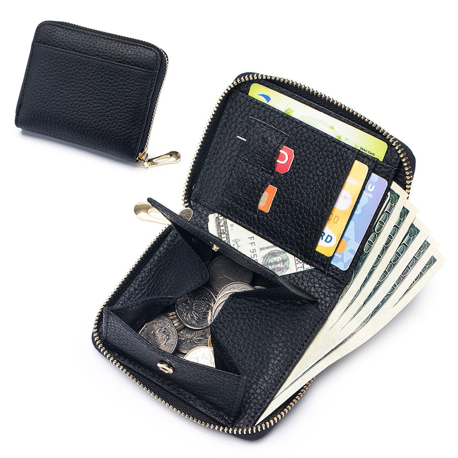 Multifunctional Wallet B JWDX, 1 Wallet Women's Wallet Rfid Blocking Mini Pocket Purse Card Holder Purse with Zipper Pocket Ladies Credit Card Holder One Size Black - Image 2