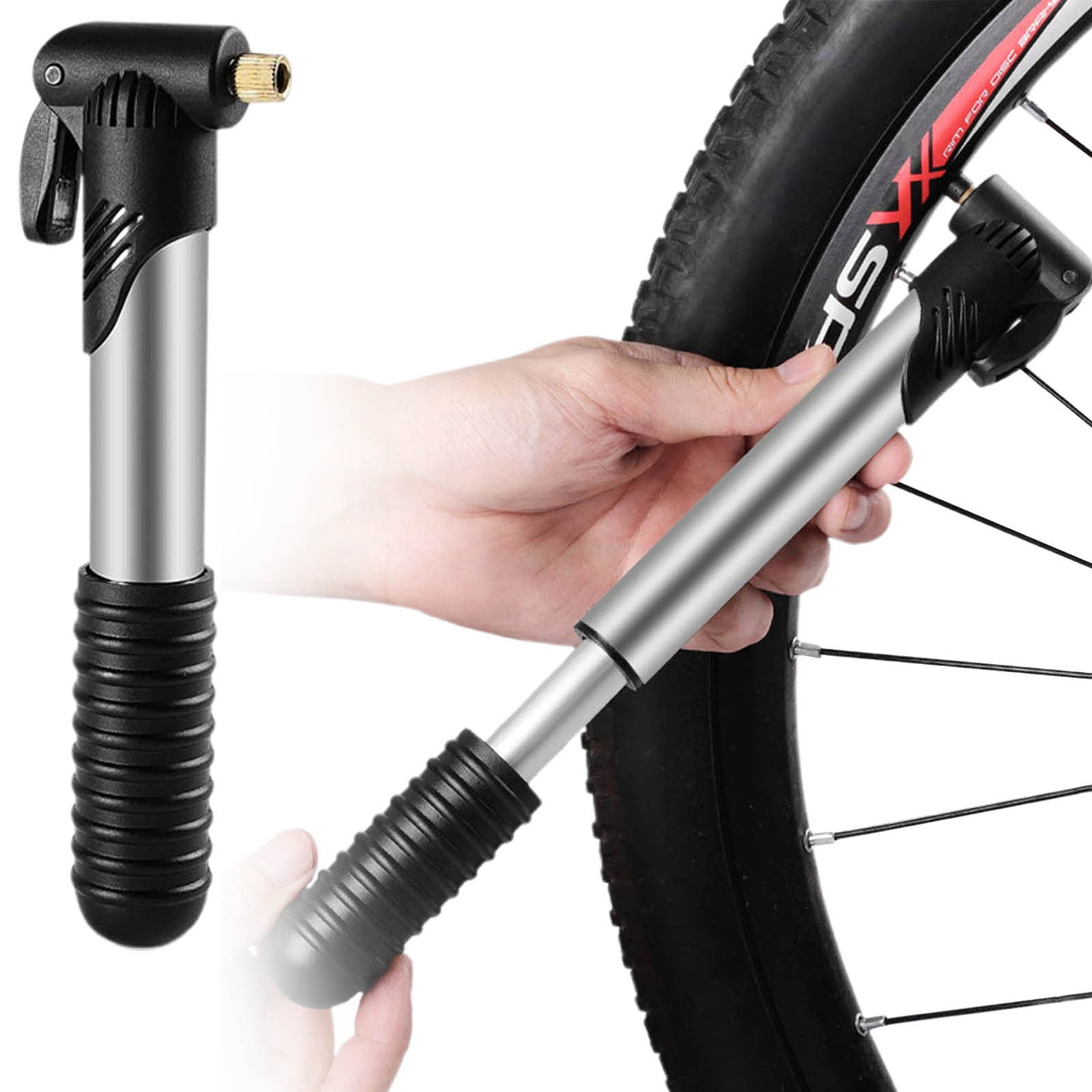 Portable Mini Air Pump JWDX, 1 Air Pump Portable Mini Pump for and Road Also Ideal for Inflating Basketballs and Footballs As Handy Inflation Equipment Accessory One Size Silver - Image 2
