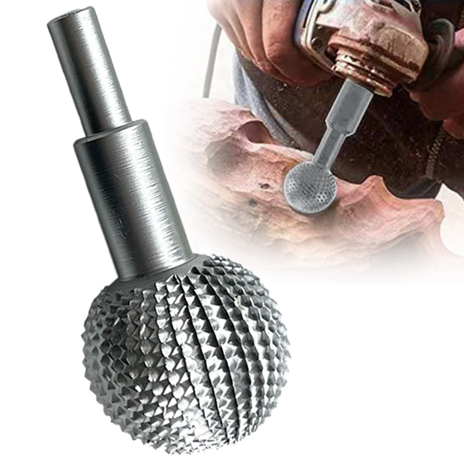 JWDX, 1 Grinding Head Woodworking Sphere Burr File Wood Carving Spherical Polishing Grinding for Head Cutter Wood Carving Kit for Beginners Power Tools Machine Computerized One Size Silver - Image 2