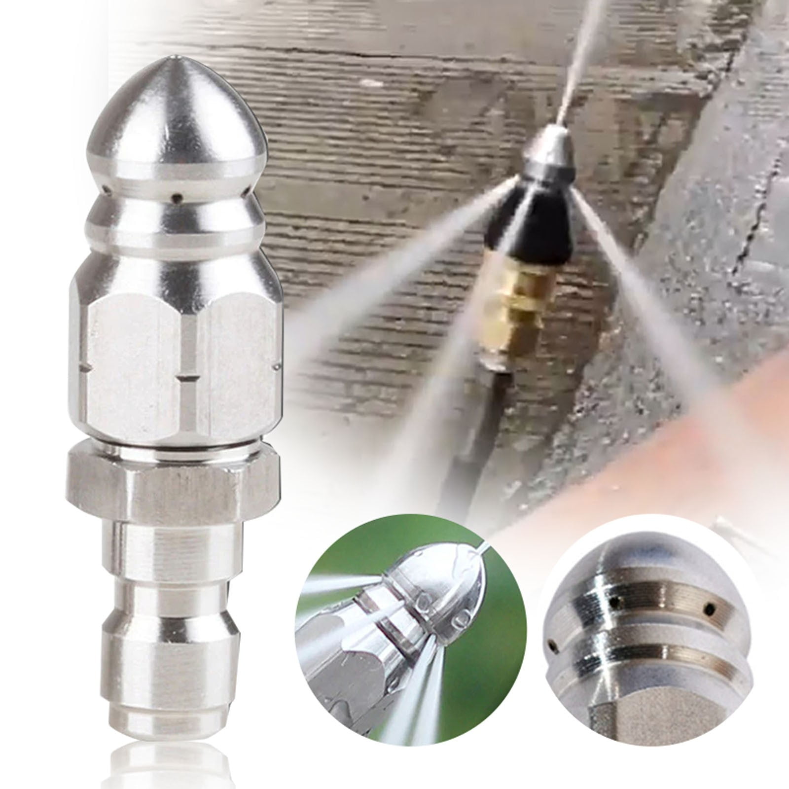 Cleaning the High Pressure Nozzle JWDX, 1x Cleaning High Pressure Nozzle Dredging Stainless High Pressure Nozzle One Size Silver - Image 2