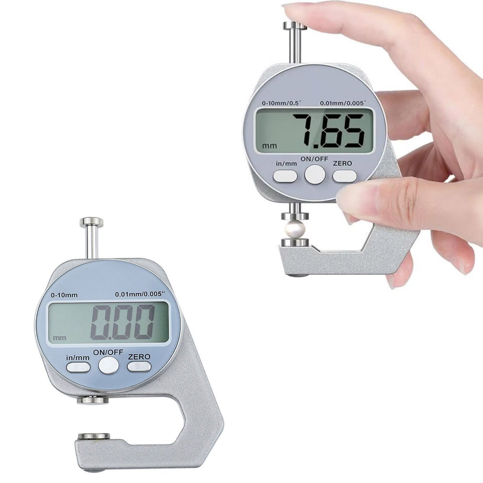 Thickness Meter Precision Digital Thickness Gauge High Precision Electronic Micrometer (Flat Head 0-10Mm) JWDX, Precisions Digital Thickness Gauges High Accuracy Electronic Micrometers With（0 10Mm） One Size Silver - Image 2