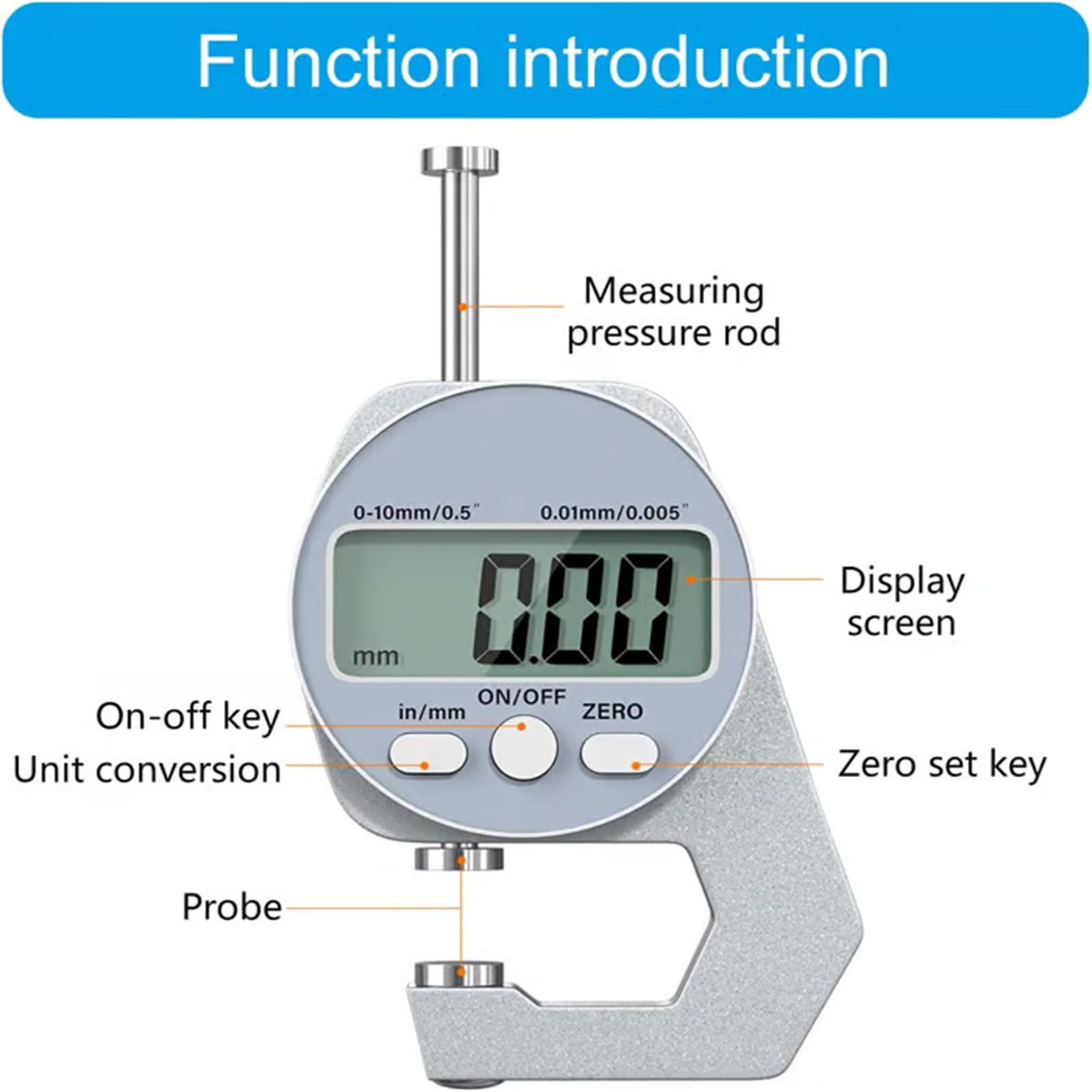 Thickness Meter Precision Digital Thickness Gauge High Precision Electronic Micrometer (Flat Head 0-10Mm) JWDX, Precisions Digital Thickness Gauges High Accuracy Electronic Micrometers With（0 10Mm） One Size Silver - Image 5