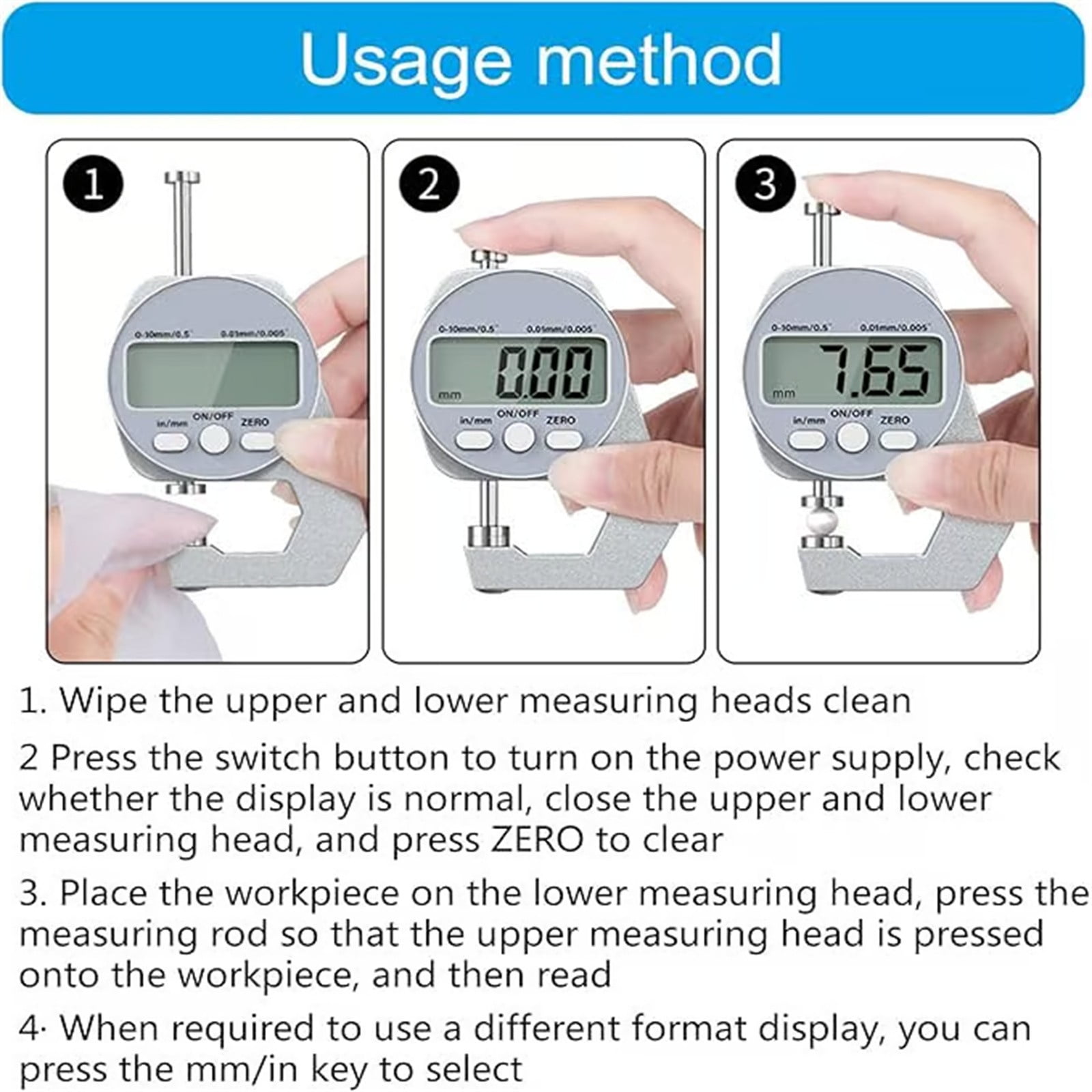 Thickness Meter Precision Digital Thickness Gauge High Precision Electronic Micrometer (Flat Head 0-10Mm) JWDX, Precisions Digital Thickness Gauges High Accuracy Electronic Micrometers With（0 10Mm） One Size Silver - Image 6