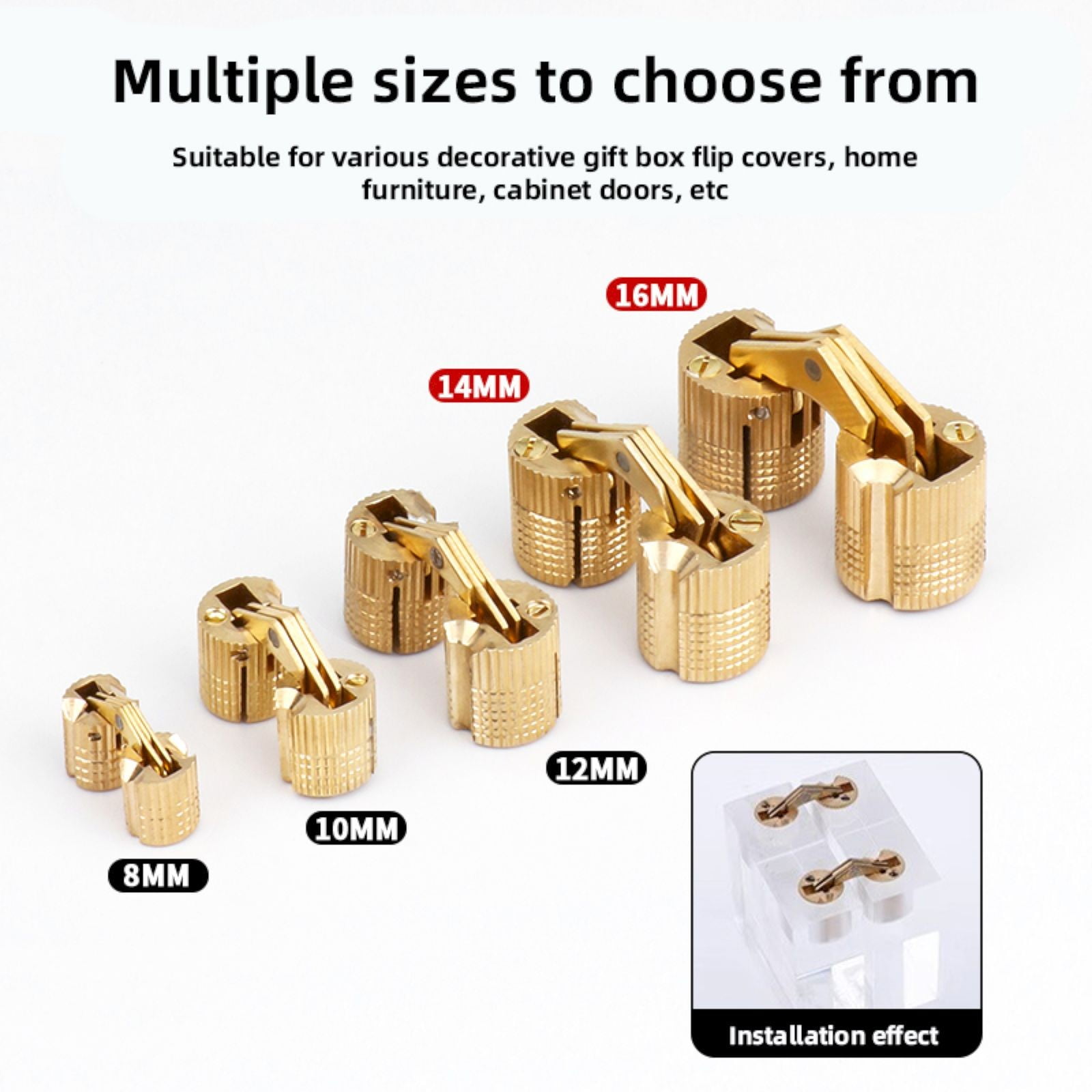 JWDX, One Way Copper Concealed Hinge 8 16Mm Brass Barrel Hinges Cabinet Furniture Hinges Concealed Hidden Barrel Hinge for Diy Wooden Doors Cabinet Doors Jewelry Box One Size GD3 - Image 3