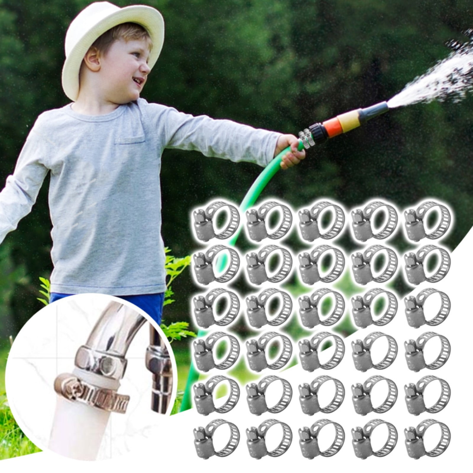 30Pc 304 Stainless Steel Beautiful Throat Clamp (Hand-Made 30Pc 304 10-16Mm Throat Clamp) JWDX, 30 Pack Hose Clamps Stainless Steel Clamps Worm Gear Hose Clamp Miniature Powerseal Kit One Size Silver - Image 2