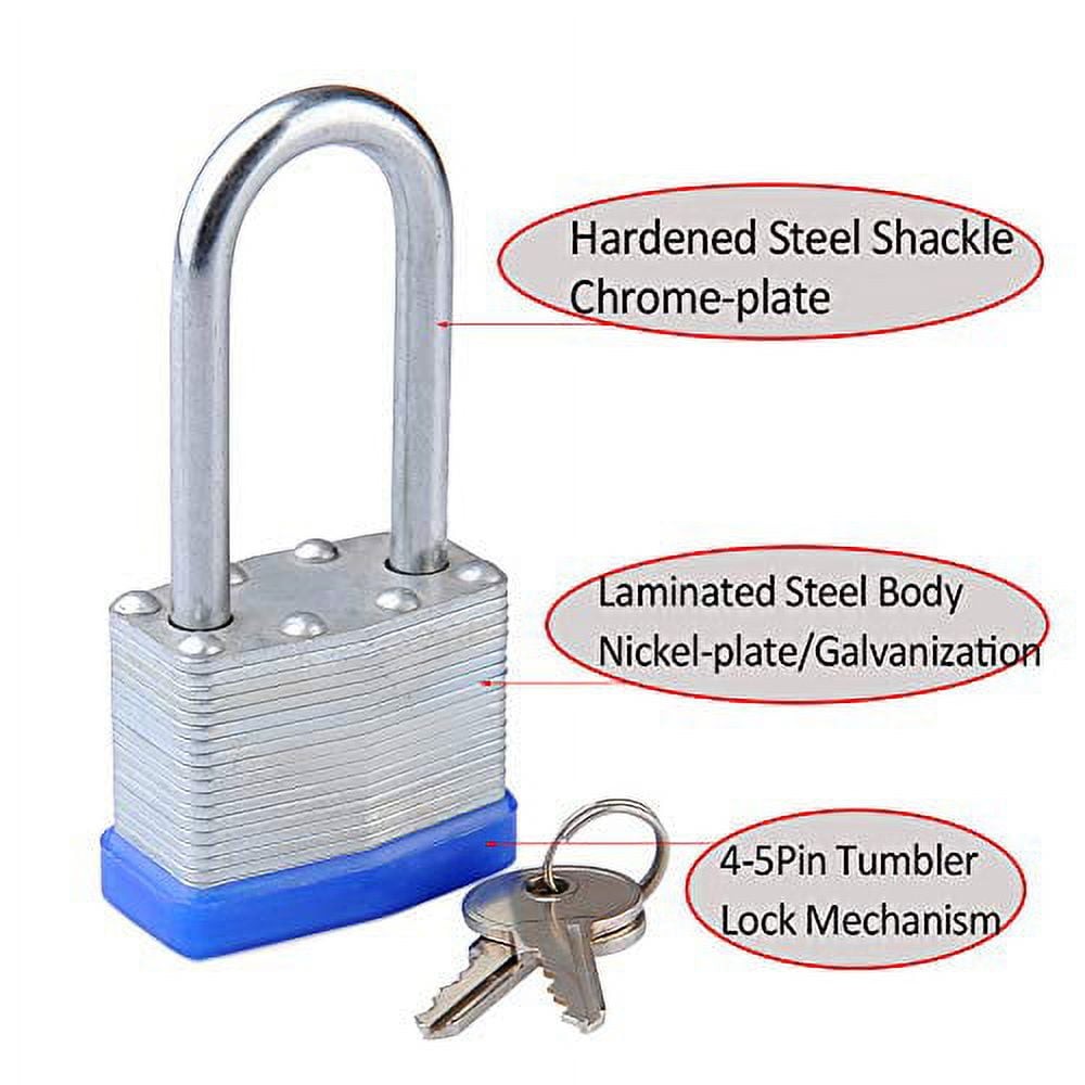 40Mm Thousand Layer Lock 2Pc 2X Dust Lock Laminated Key Lock 2 Same Key Padlocks Long 2 Pack JWDX One Size Silver - Image 3