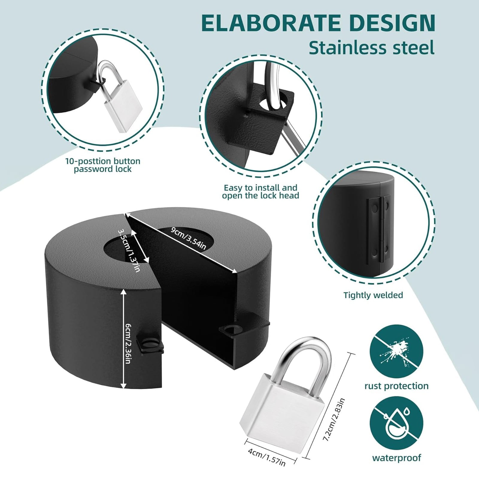 Door Handle Faucet Protection Cover Faucet Locks Outdoor Water Spigot Lock With Combination Lock Hose Bib Lock Stainless Water And Stop Unauthorized Water Use For Garden Etc JWDX One Size Silver - Image 5
