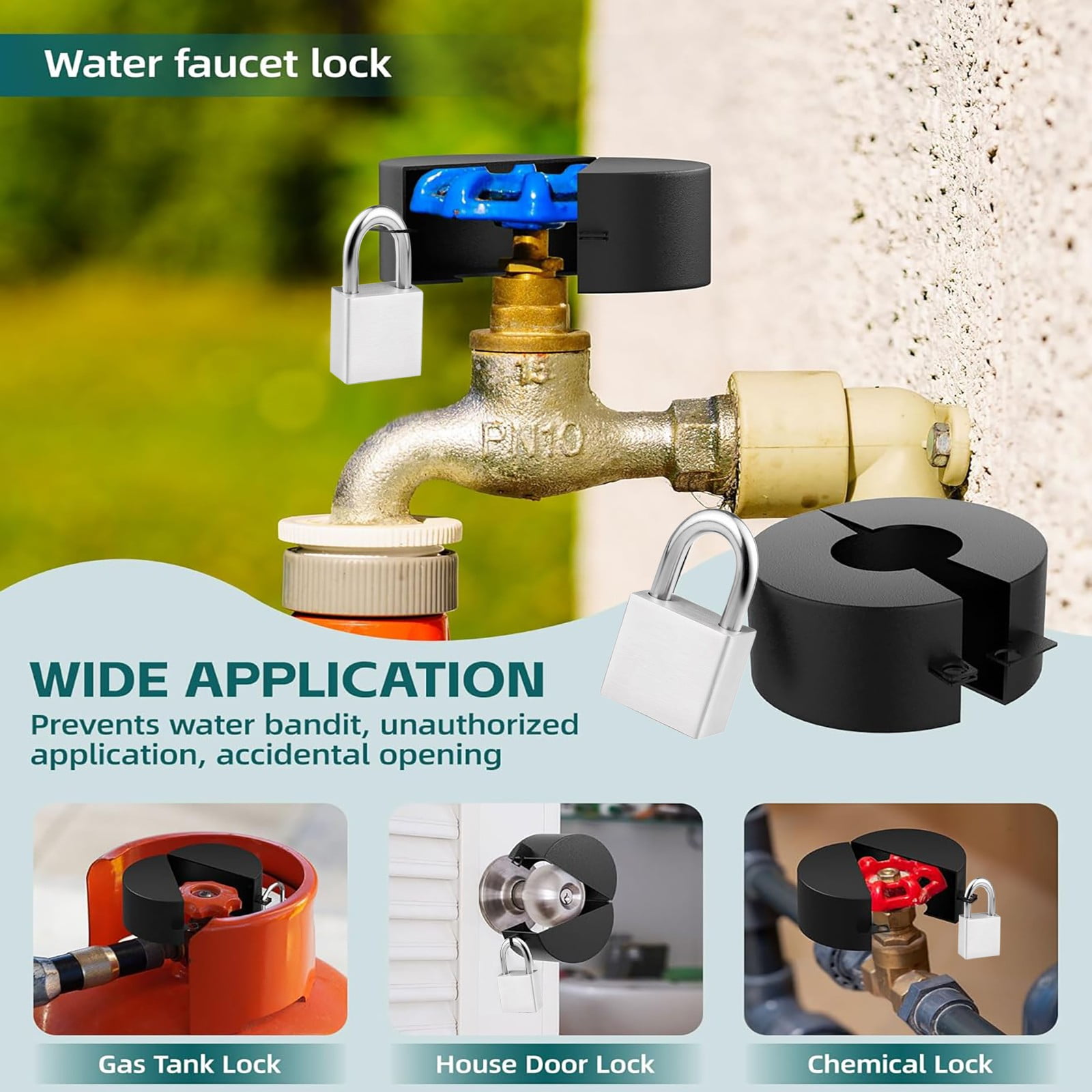 Door Handle Faucet Protection Cover Faucet Locks Outdoor Water Spigot Lock With Combination Lock Hose Bib Lock Stainless Water And Stop Unauthorized Water Use For Garden Etc JWDX One Size Silver - Image 7