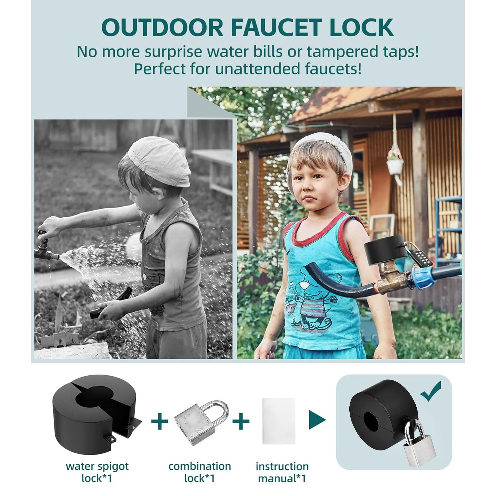 Door Handle Faucet Protection Cover Faucet Locks Outdoor Water Spigot Lock With Combination Lock Hose Bib Lock Stainless Water And Stop Unauthorized Water Use For Garden Etc JWDX One Size Silver - Image 8
