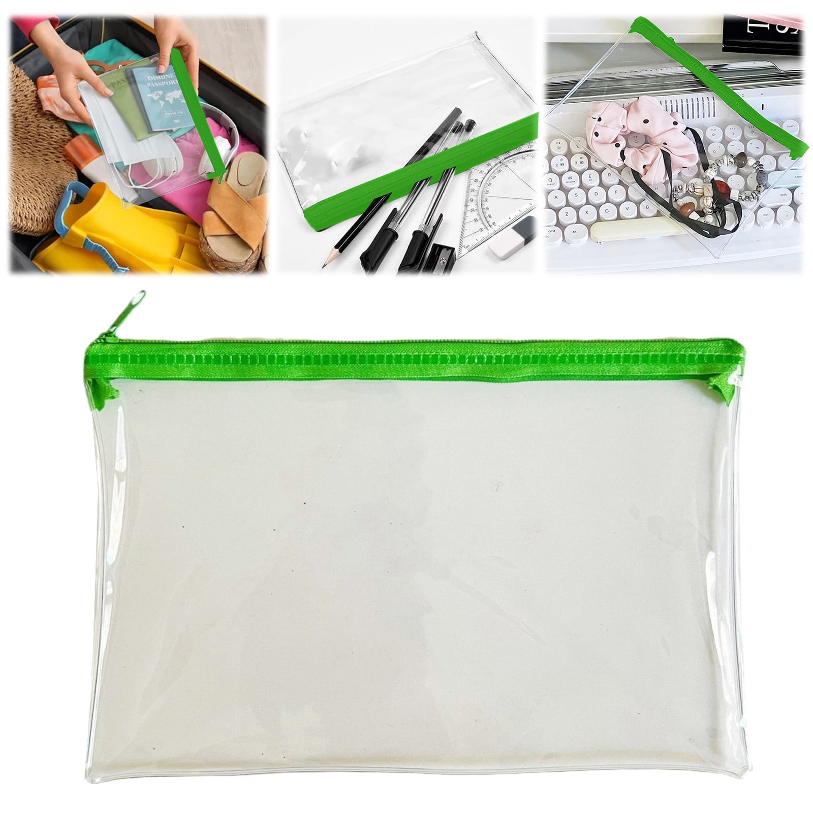 Transparent Pencil Case Zipper Bag Green 1 Transparent Pencil Case Zipper Bag Clear Pencil Case With Zipper Transparent Pvc For Schǒ-ǒI Exams Home And Travel JWDX One Size Green - Image 2