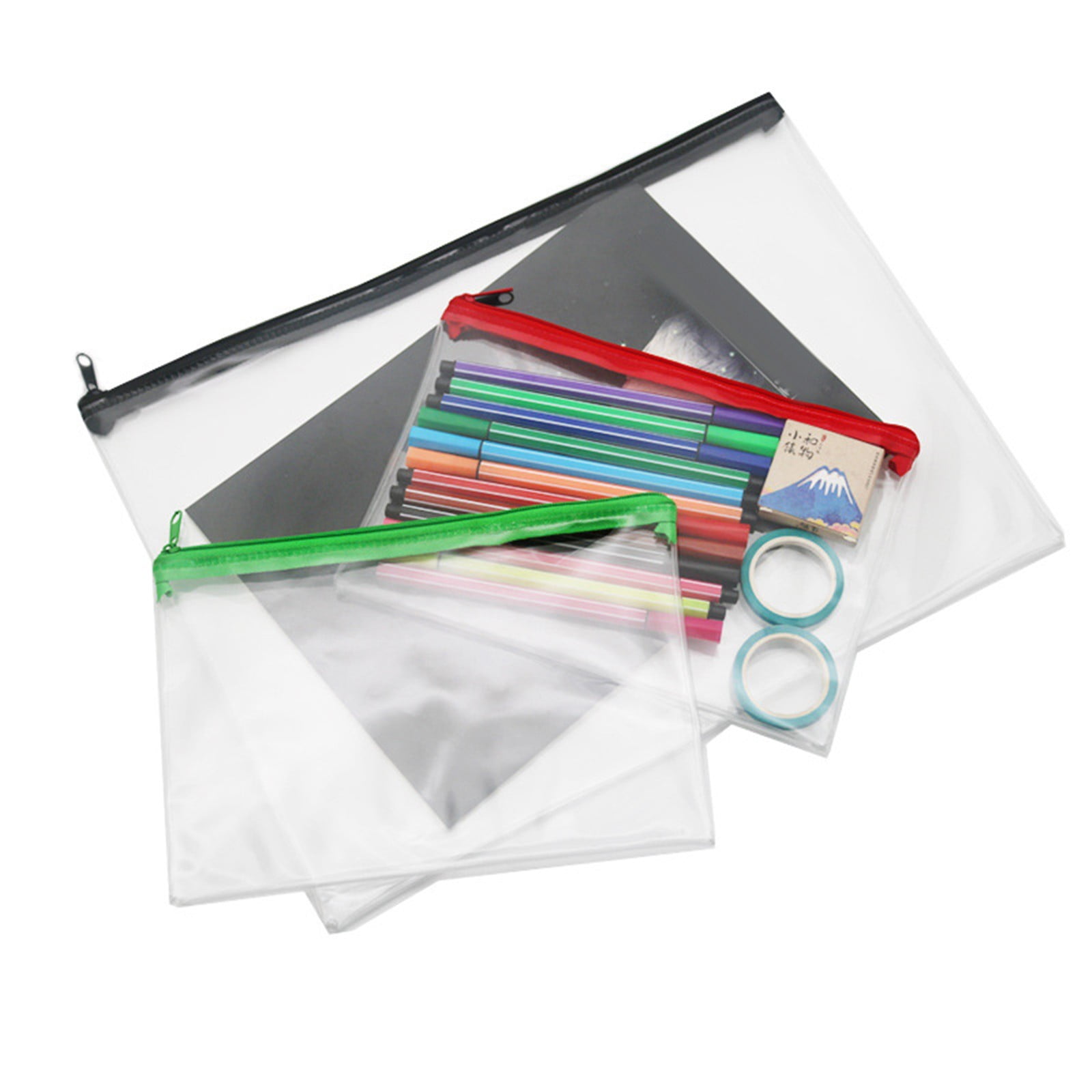 Transparent Pencil Case Zipper Bag Green 1 Transparent Pencil Case Zipper Bag Clear Pencil Case With Zipper Transparent Pvc For Schǒ-ǒI Exams Home And Travel JWDX One Size Green - Image 4