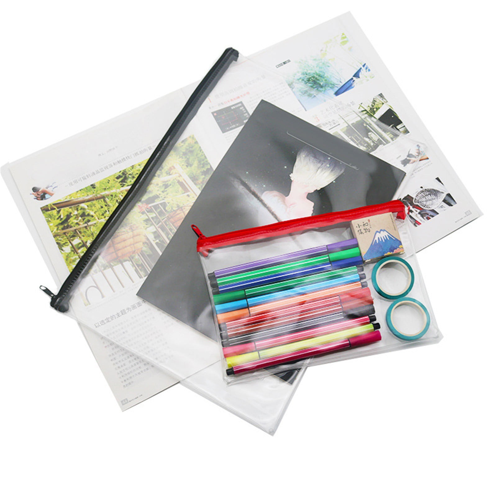 Transparent Pencil Case Zipper Bag Green 1 Transparent Pencil Case Zipper Bag Clear Pencil Case With Zipper Transparent Pvc For Schǒ-ǒI Exams Home And Travel JWDX One Size Green - Image 5