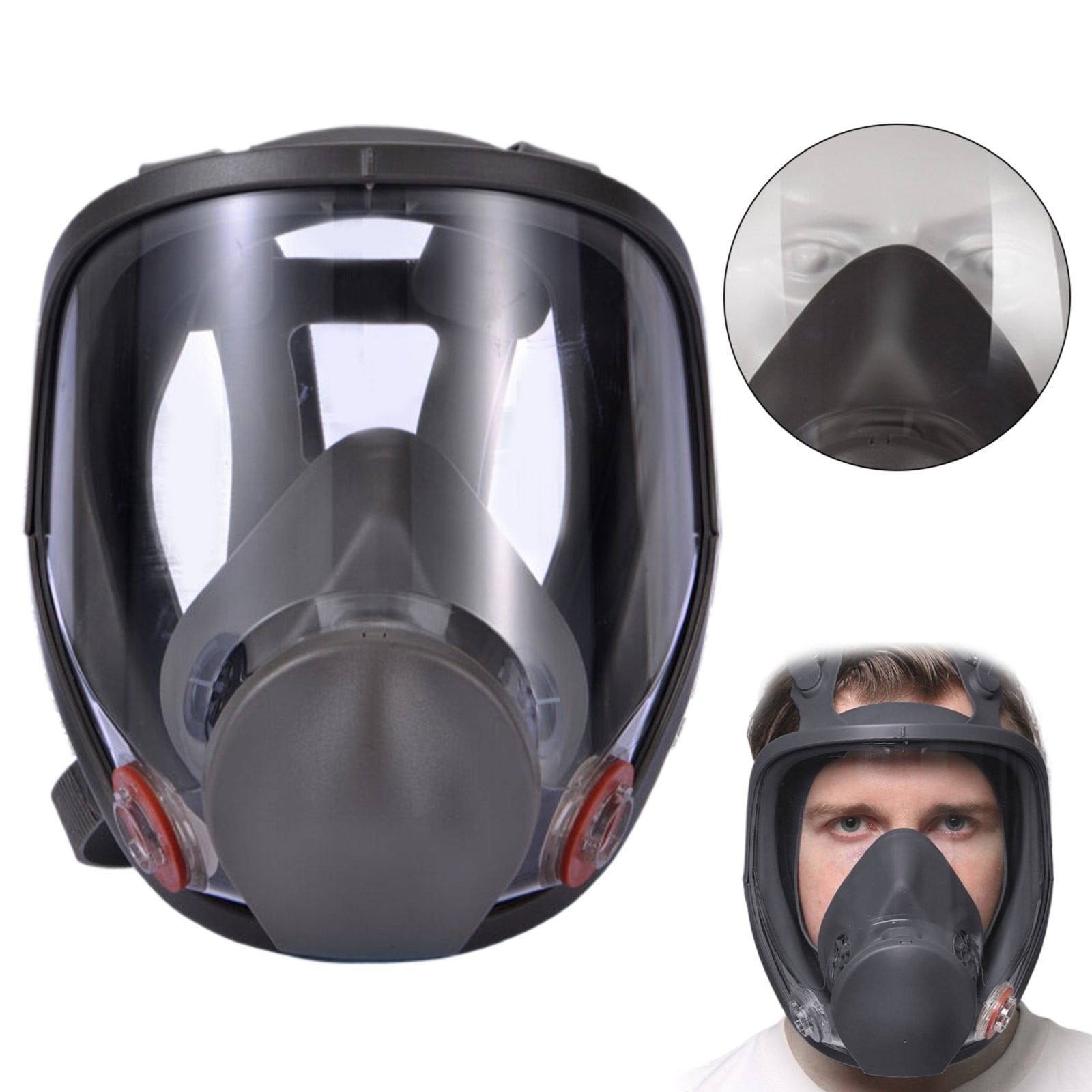 Large Field of View Dust Protection Gas Mask Jwdx Full Facepiece Reusable Respirator 6800 Niosh Large Lens Ansi High Impact Silicone Seal Four Point Harness Comfortable Fit Painting Dust L Brown - Image 2
