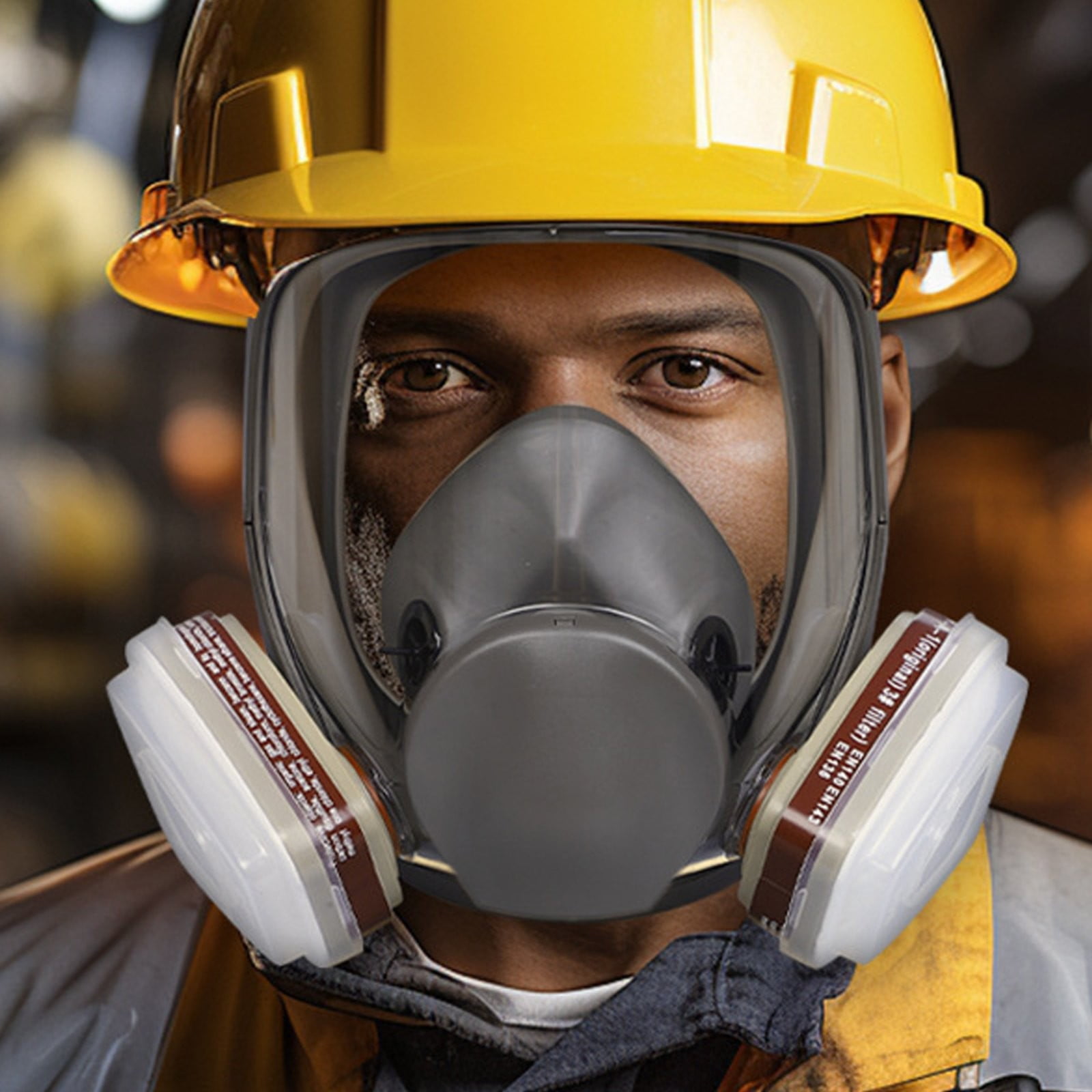 Large Field of View Dust Protection Gas Mask Jwdx Full Facepiece Reusable Respirator 6800 Niosh Large Lens Ansi High Impact Silicone Seal Four Point Harness Comfortable Fit Painting Dust L Brown - Image 6
