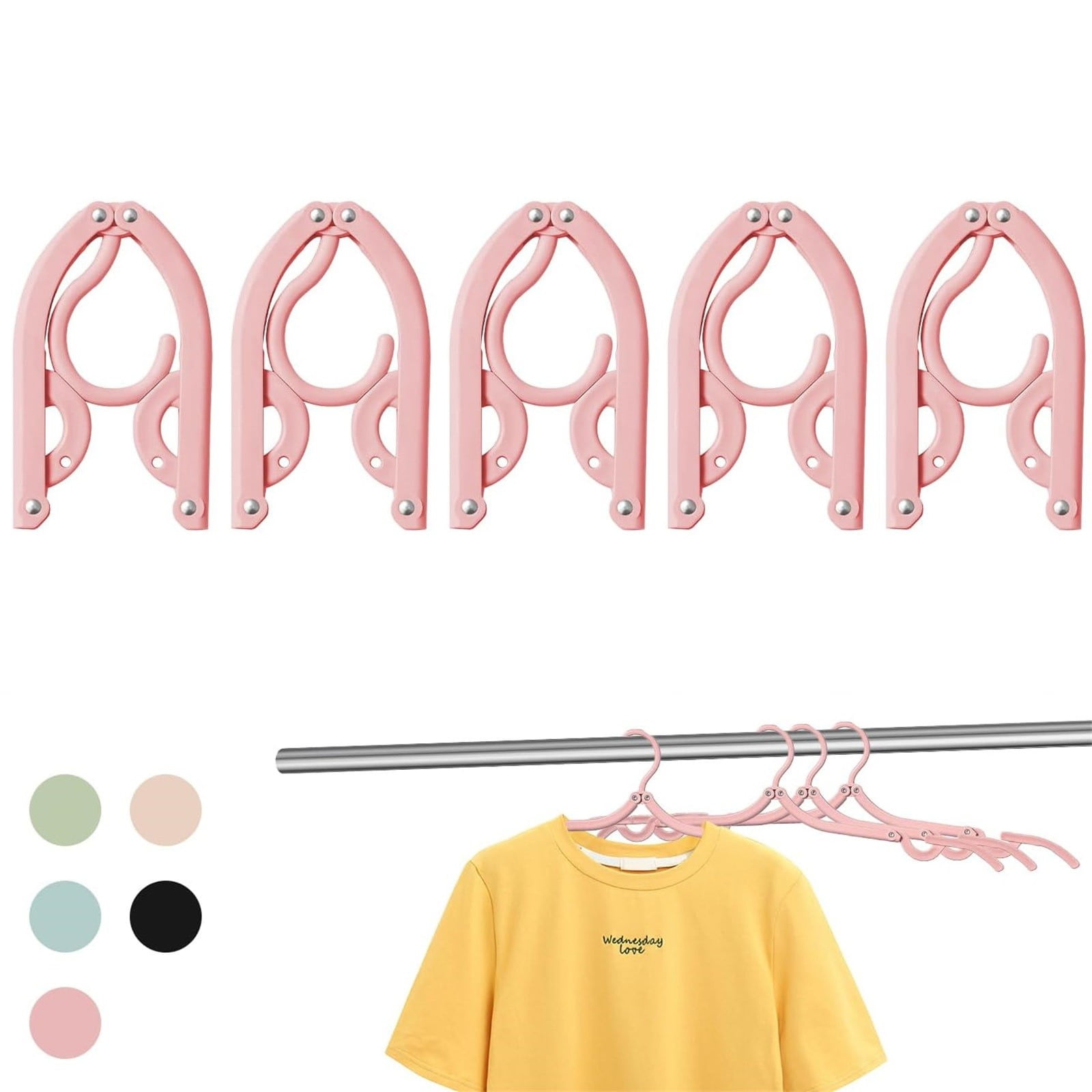 Folding Clothes Hanger Pink 5Pcs Jwdx Travel Foldable Hangers Update Portable Plastic Hanger Travel Accessories Must Haves Clothes Drying Rack Folding Hanger for Traveling Camping Flying Rv One Size Green - Image 2