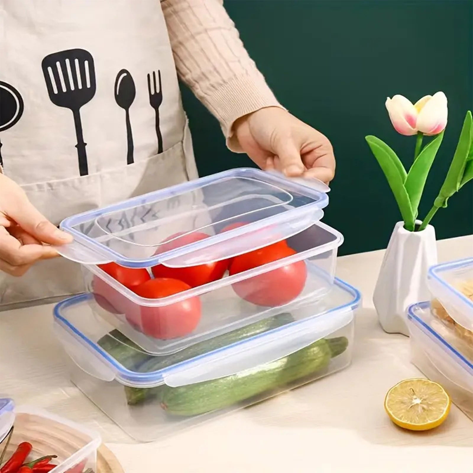 Grrvtrz ,Kitchen Refrigerator Rectangular Food Container Microwave Heat Plastic Lunch Box Food Lunch Box Fruit Storage Sealed Box,Lunch Box，Bento Box B - Image 4