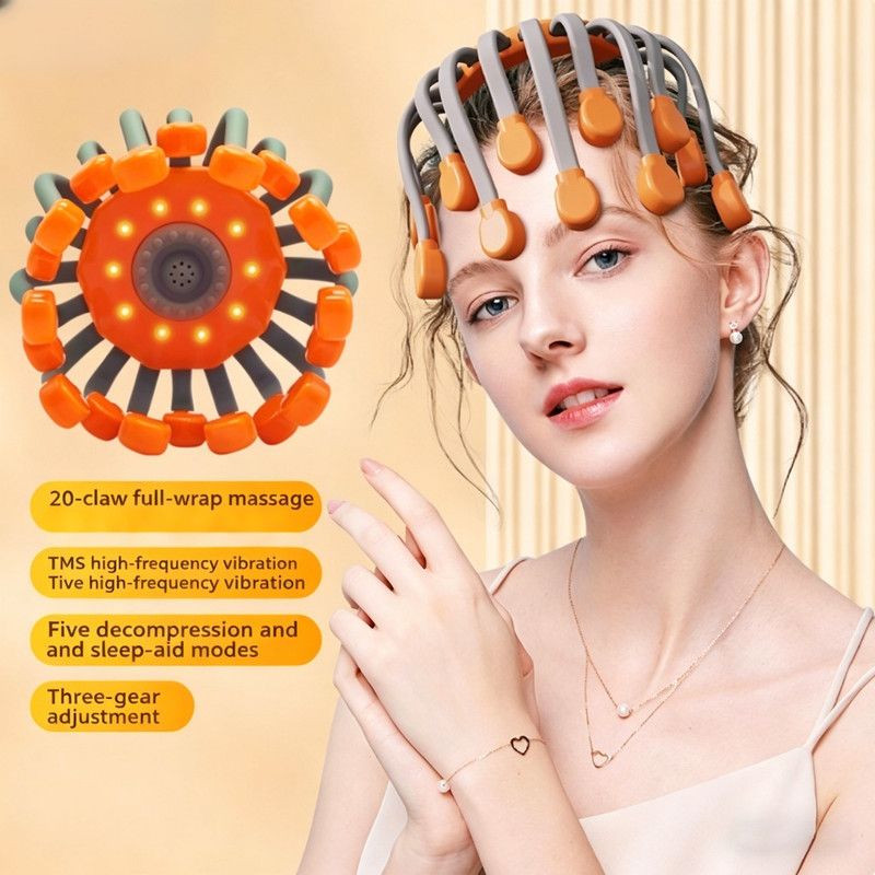 Grrvtrz Head Massagers Scalp Massagers Motorized Scalp Massagers with 20 Individual Massage Nodes 5 Modes and 360 Degrees Of Adjustable Massage.,Home Essentials,Home Appliances Orange - Image 3