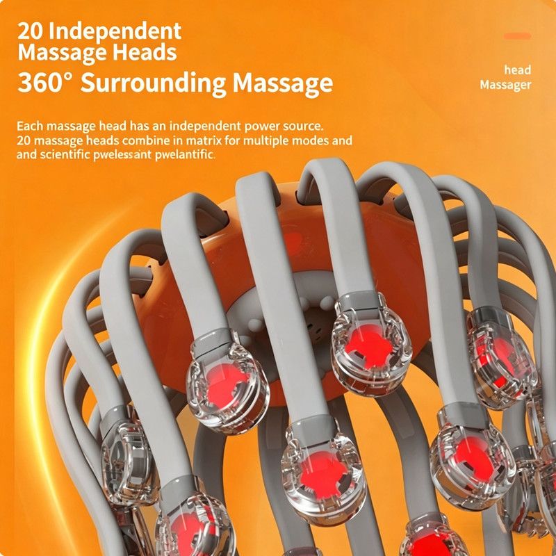 Grrvtrz Head Massagers Scalp Massagers Motorized Scalp Massagers with 20 Individual Massage Nodes 5 Modes and 360 Degrees Of Adjustable Massage.,Home Essentials,Home Appliances Orange - Image 4