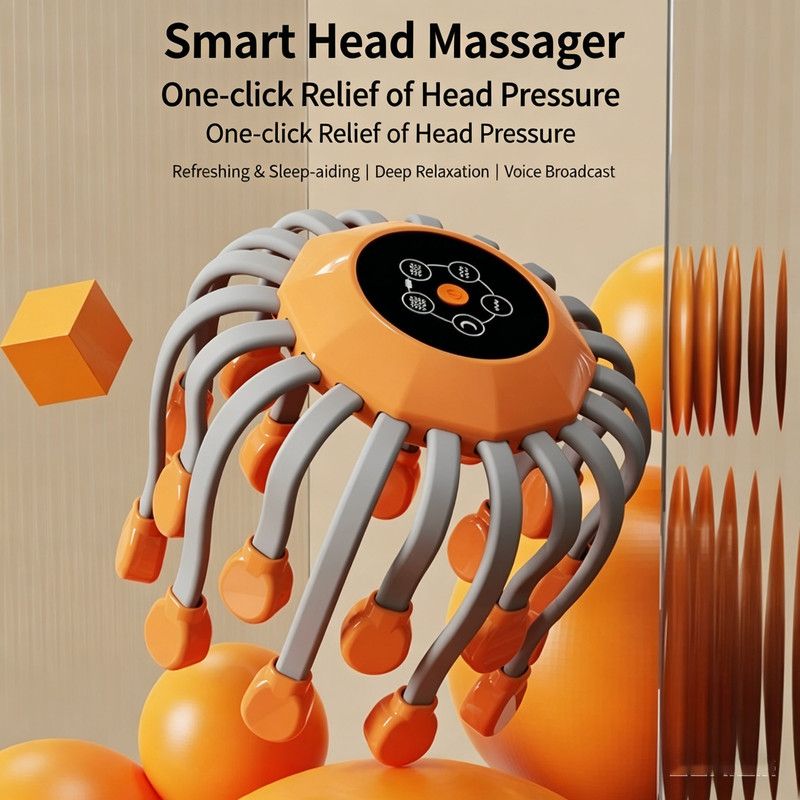 Grrvtrz Head Massagers Scalp Massagers Motorized Scalp Massagers with 20 Individual Massage Nodes 5 Modes and 360 Degrees Of Adjustable Massage.,Home Essentials,Home Appliances Orange - Image 6